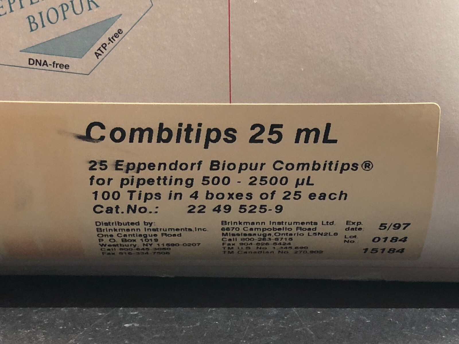 Eppendorf Combitips 25mL Biopur Combitips For Pipetting 500-2500uL 22 49 525-9