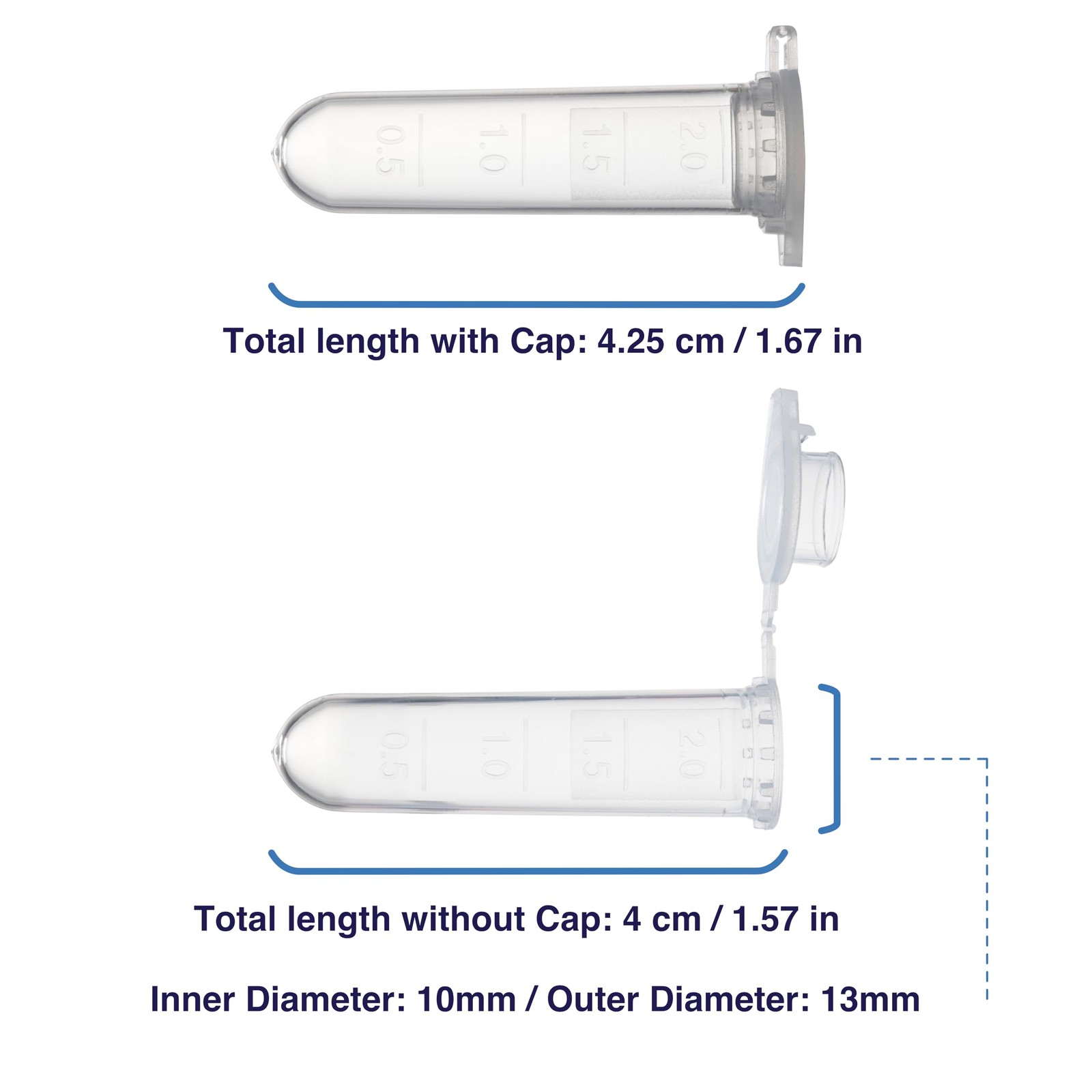 1000 PCS 2ml Clear Snap Cap Microcentrifuge Tube Graduated Lab Polypropylene