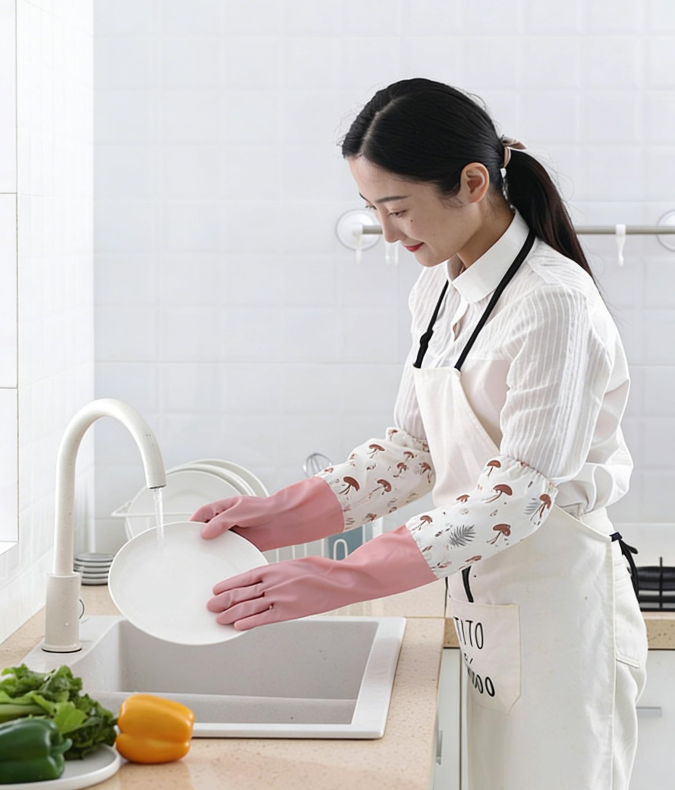 M Size Fleece Lined Cleaning Gloves, Waterproof PVC Household Gloves for Kitc…