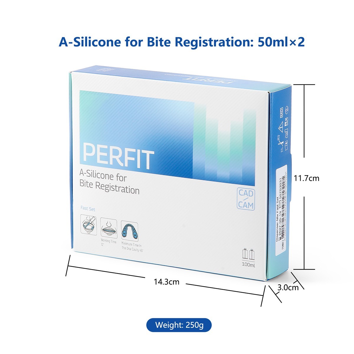2x50ml Dental A-Silicone For Bite Registration Material Fast Set Cartridges