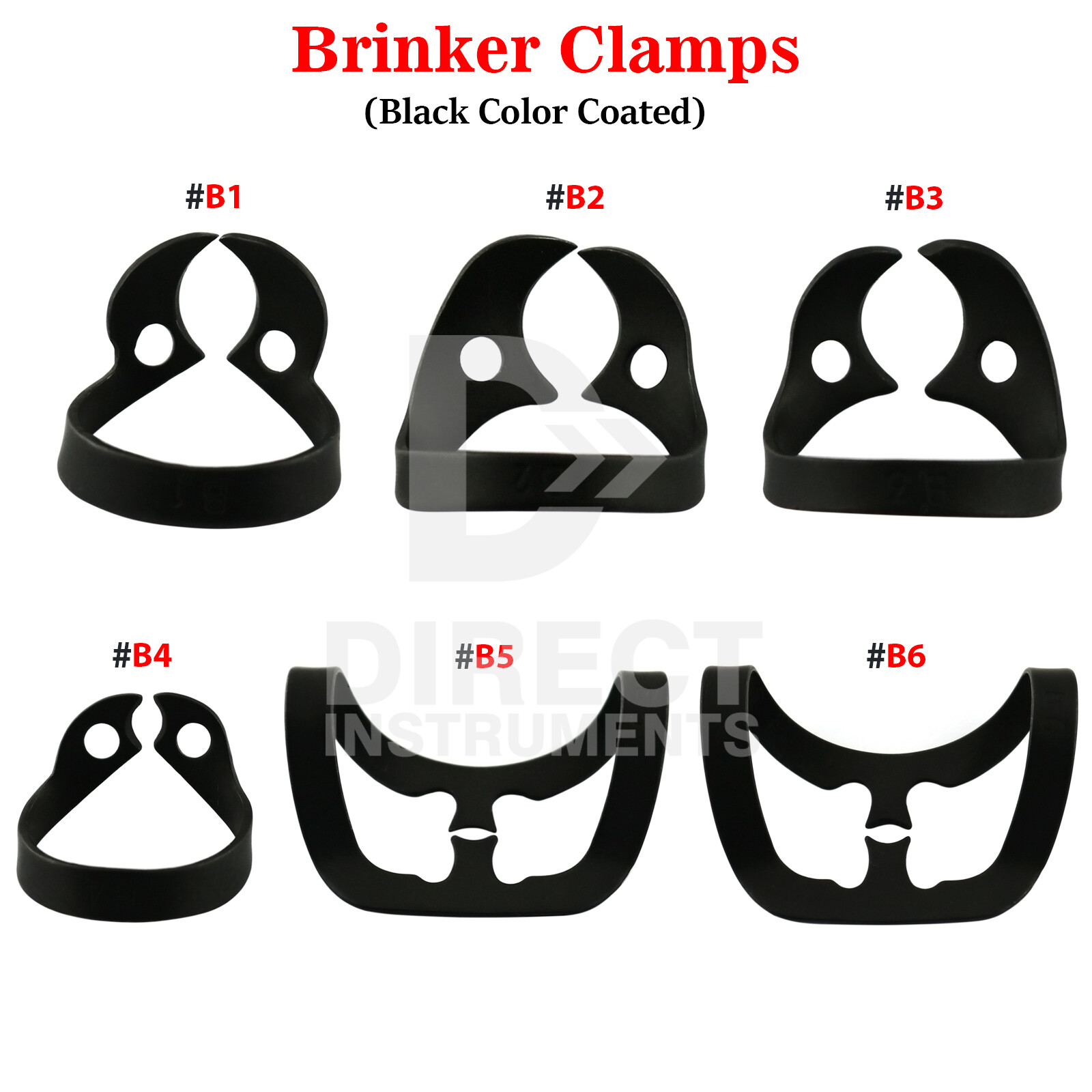 Black Color Coated Brinker Dental Clamps Rubber Dam Universal B1-B2-B3-B4-B5-B6