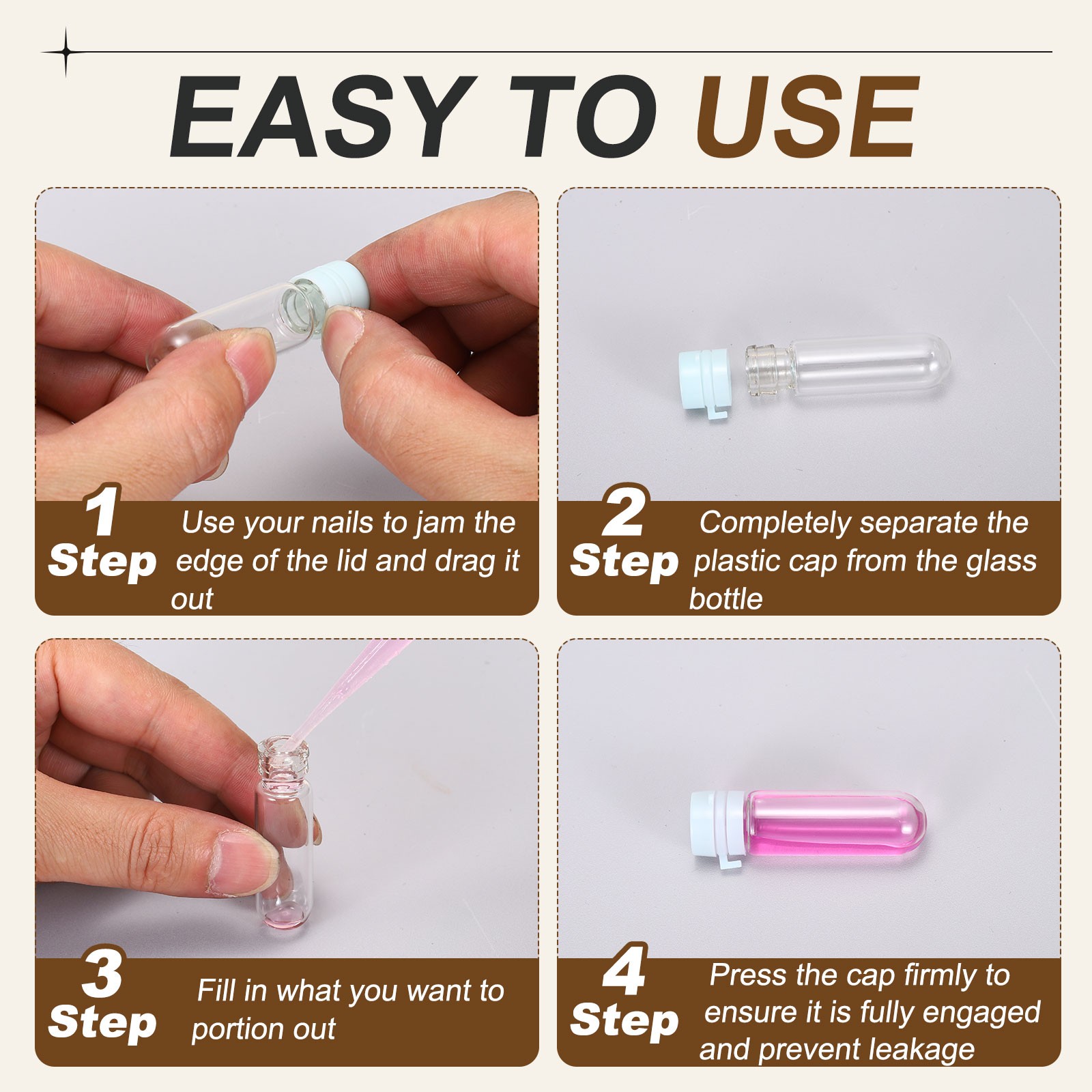 12 Pcs Clear Glass Vials Snap Top Cap, 2ml Small Liquid Sample Vial, Pink