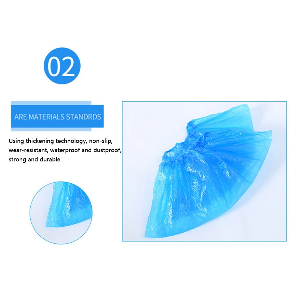 100Pcs Disposable Blue PE Shoe Covers Waterproof Dustproof Medical Dental Supply