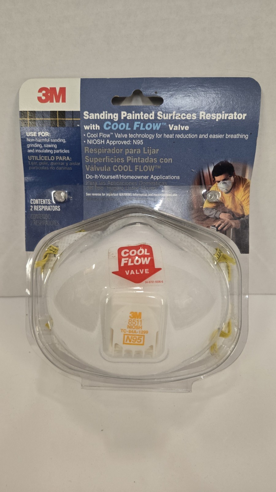 3M 8511 N95 Particulate Respirator with Cool Flow Valve – 2 Pack – Brand New