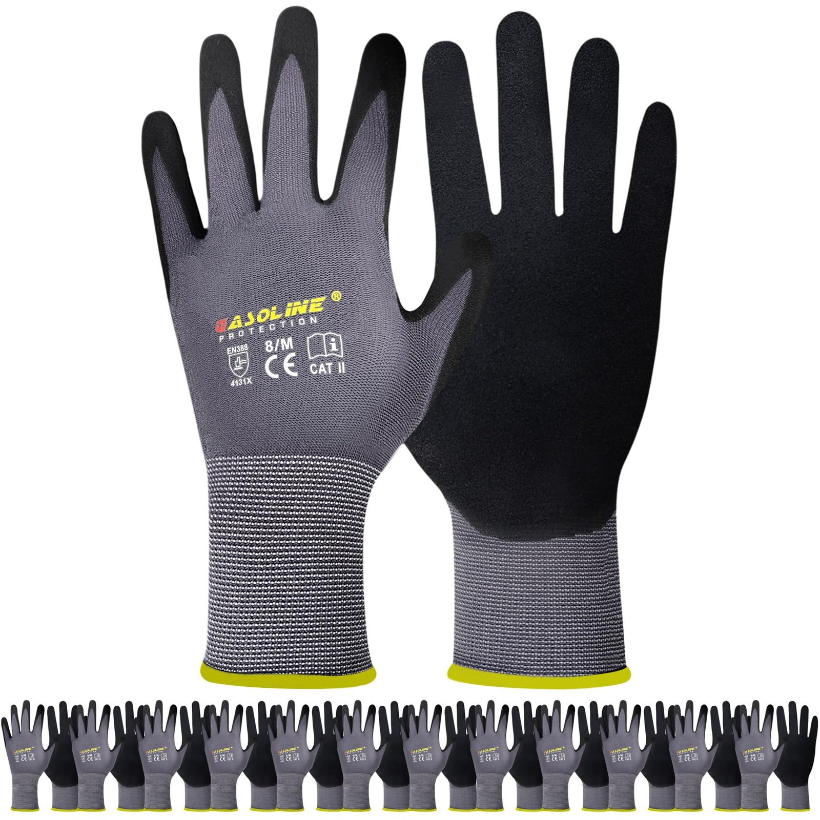 Gasoline Work Gloves Microfoam Nitrile Coated-12 Pairsseamless Knit