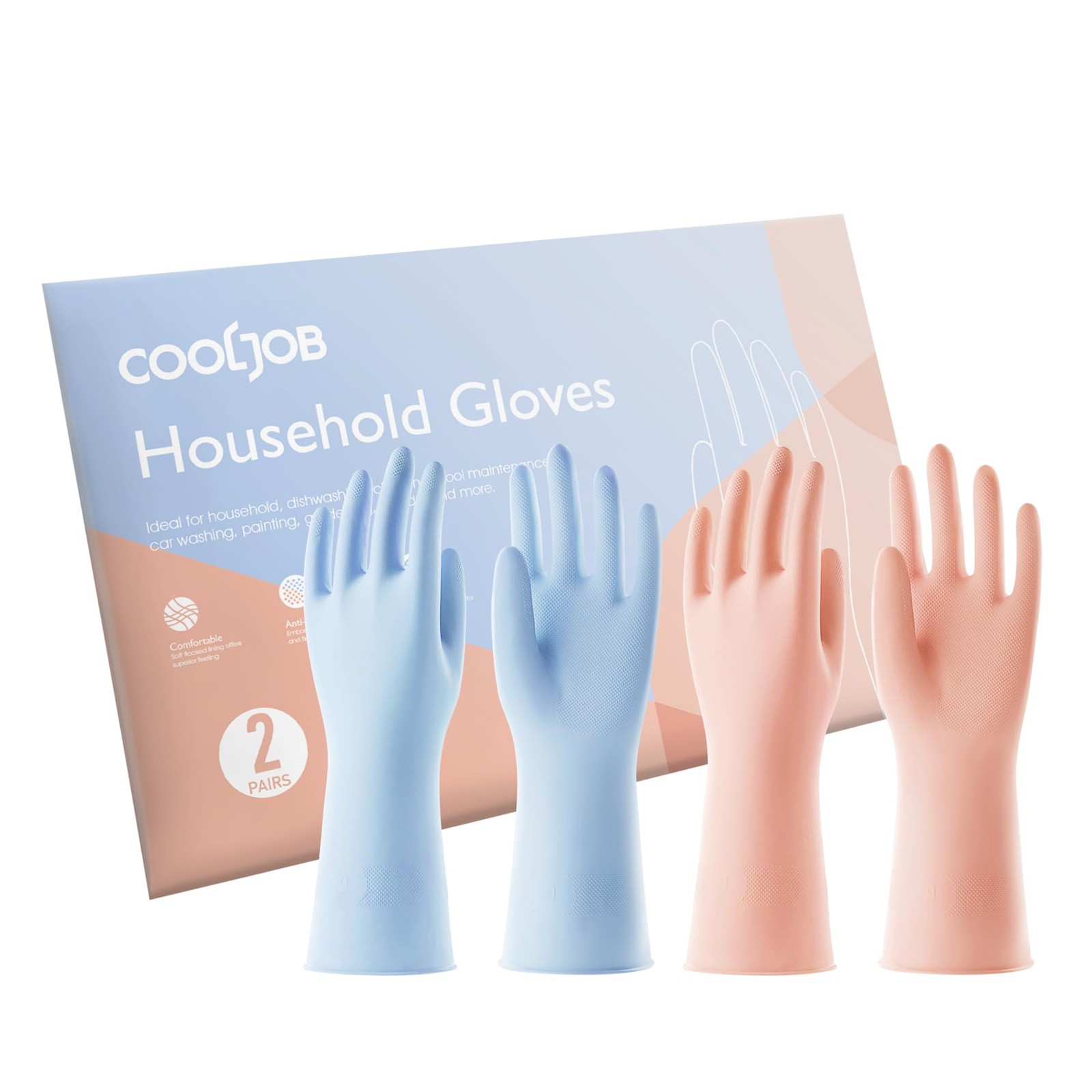 COOLJOB 2 Pairs Thickened Rubber Gloves with Cotton Lining & Non-slip Grip, C…