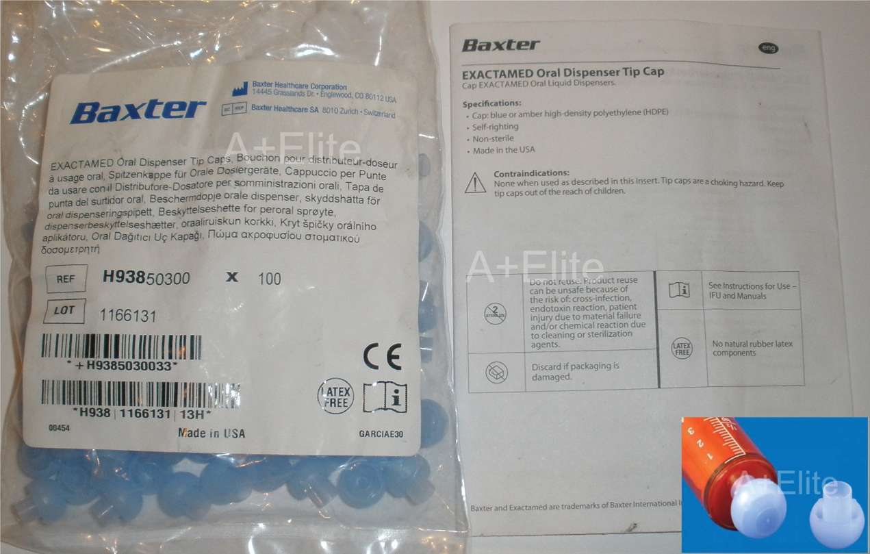 BAXTER BAXA ExactaMed Oral Medicine Dose Syringe Original TIP CAPS 100/PK 50300