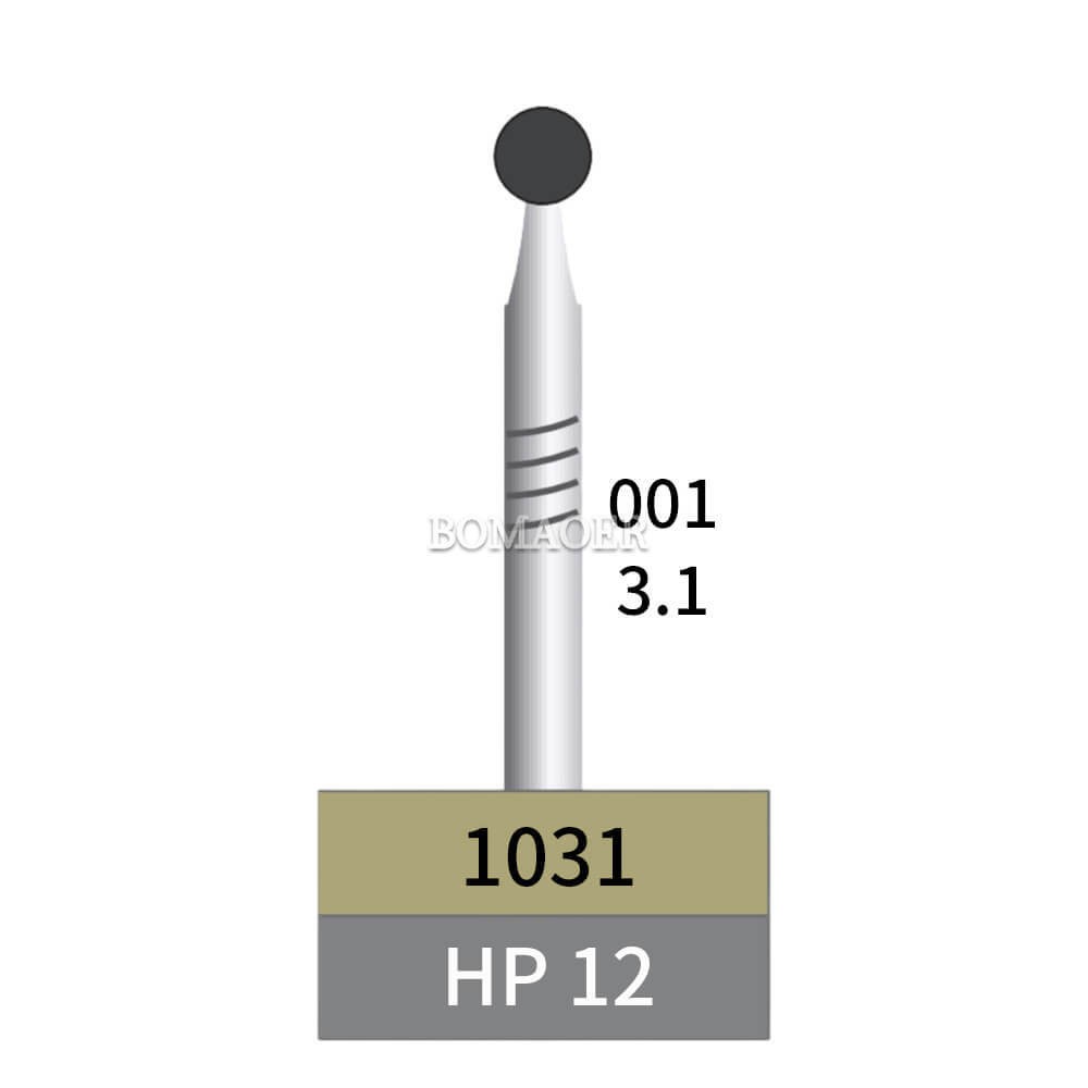 10pcs HP12 Tungsten Carbide Burs, Round Head 3.1mm for Dental Lab Use