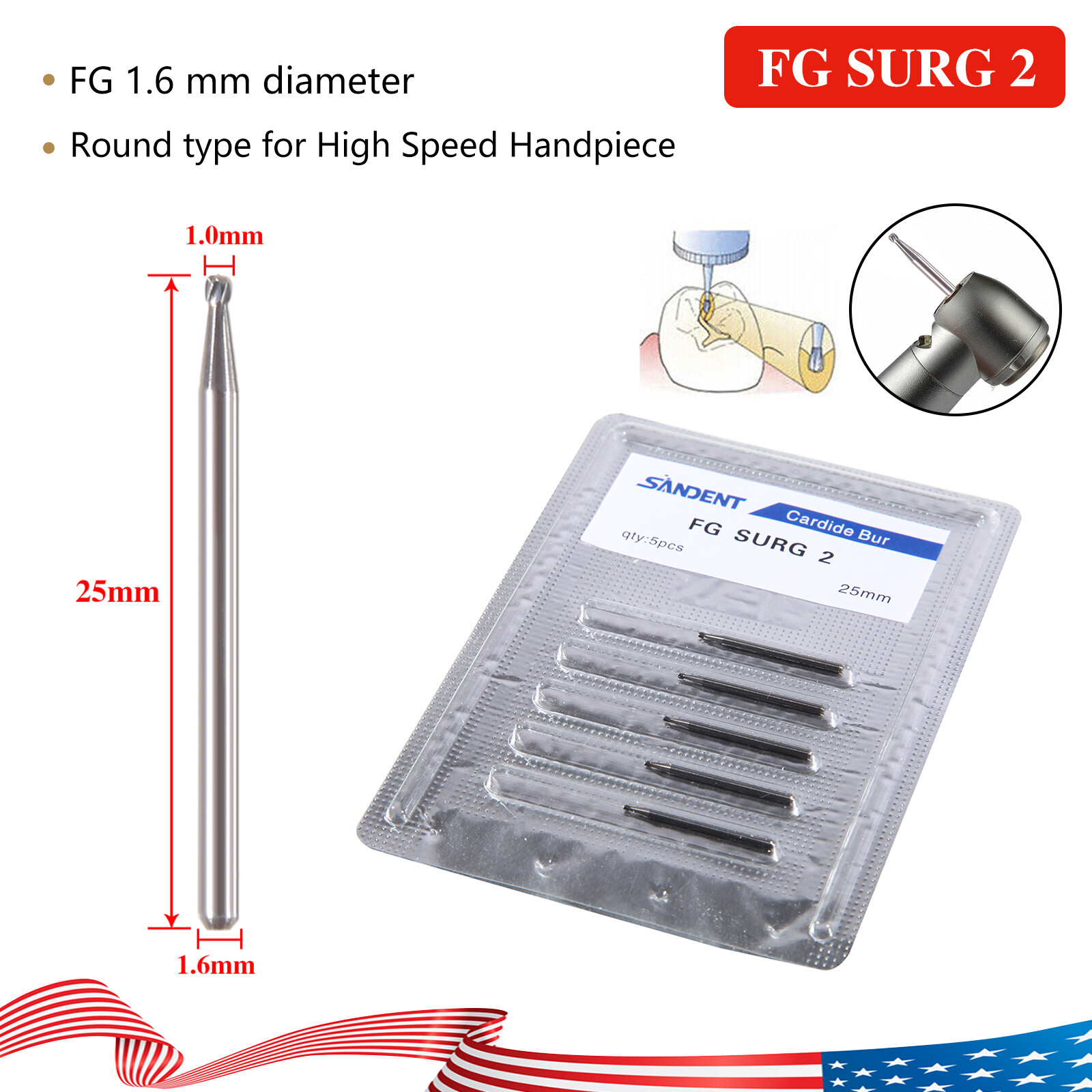 Dental Surgical Burs FG SURG 2 3 4 5 Long Shank Taper Fissure High Speed Burr US