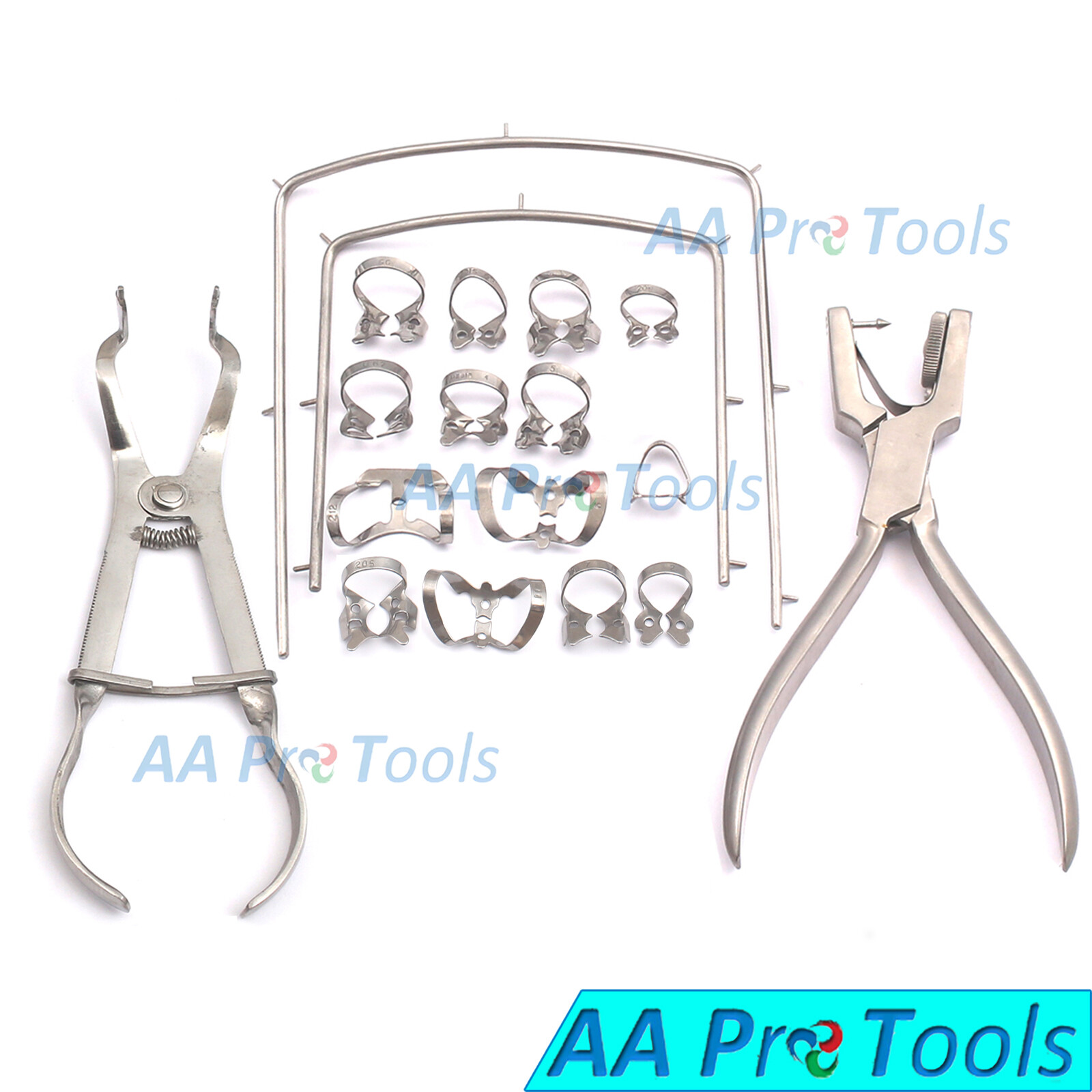 New Rubber Dam Starter Kit Of 18 Pcs with Frame Punch clamps Dental DN-592