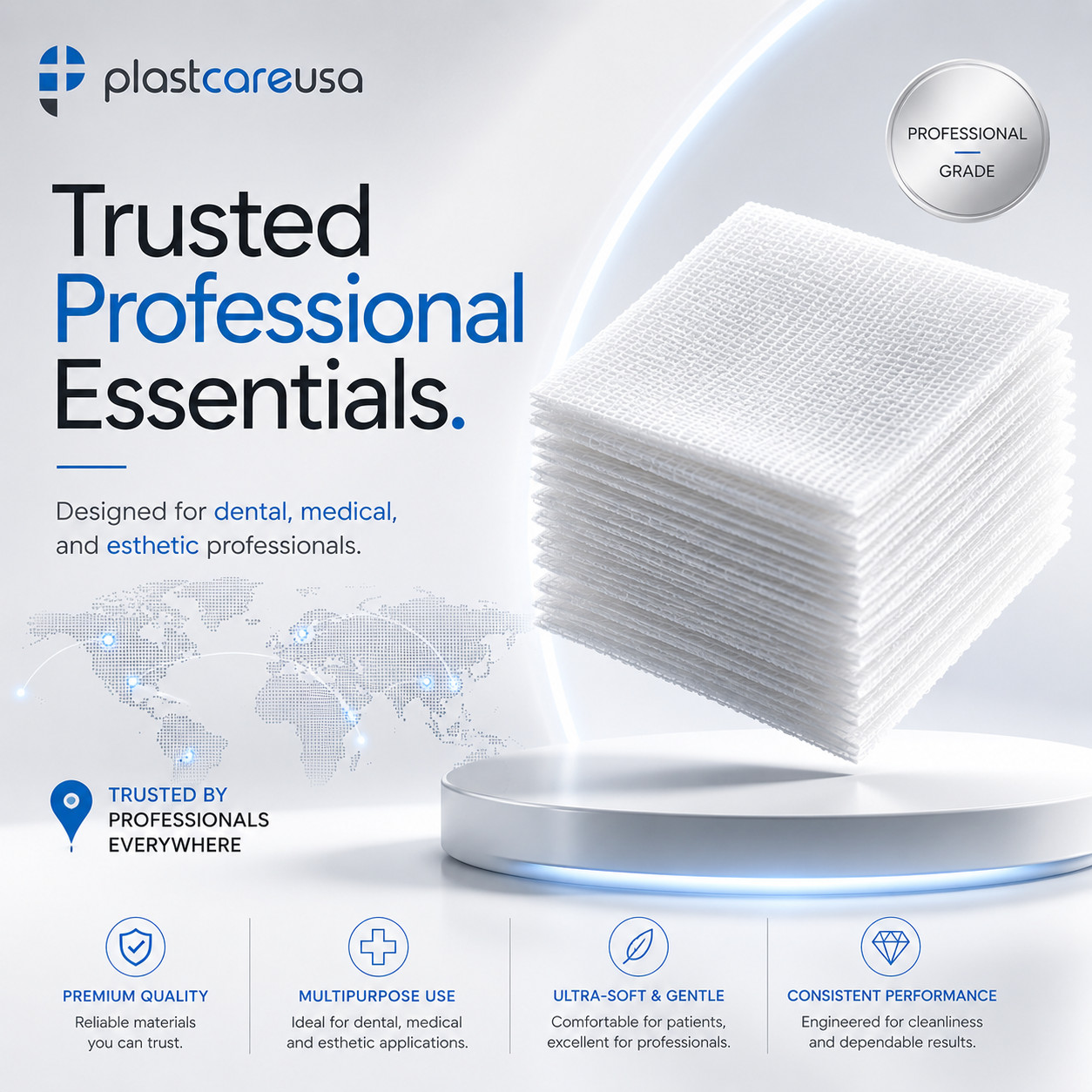 1000 4×4 Non Woven Sponges 4-Ply, Non-Sterile Cotton Dental Gauze Pads