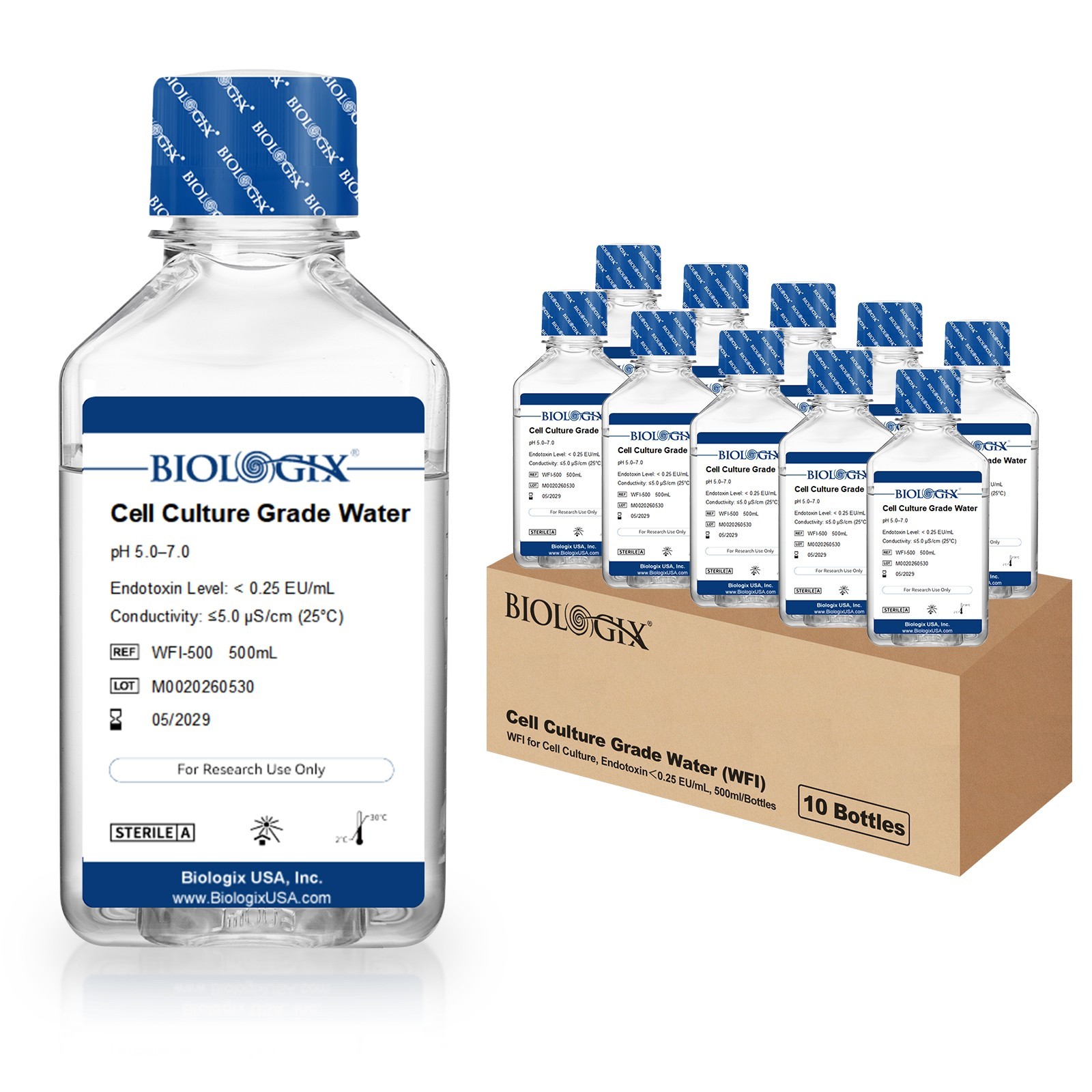 Lab Cell Culture Grade Water, USP Grade Solutions in Lab, 500ml × 10 Bottles