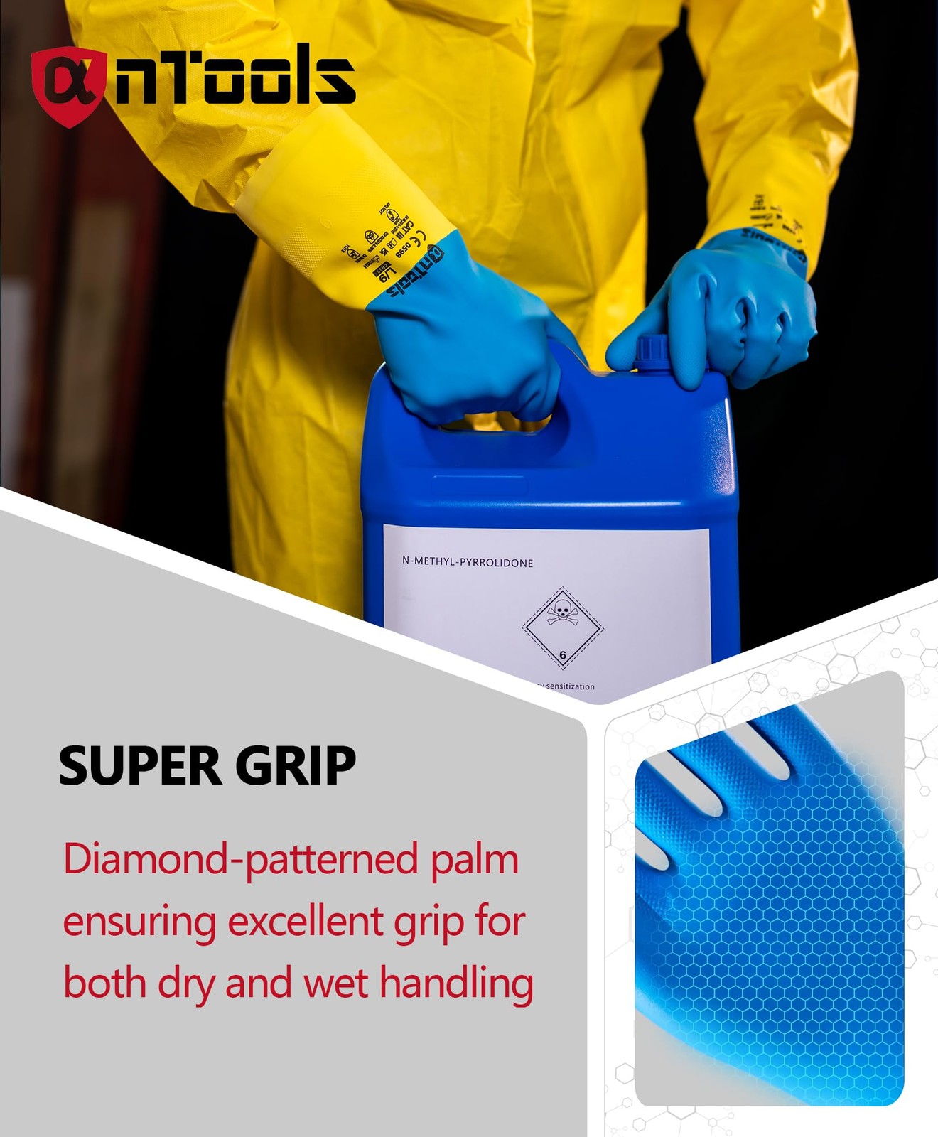 AnTools 2 Pairs Neoprene and Rubber Blend Heavy-Duty Chemical Gloves Protective