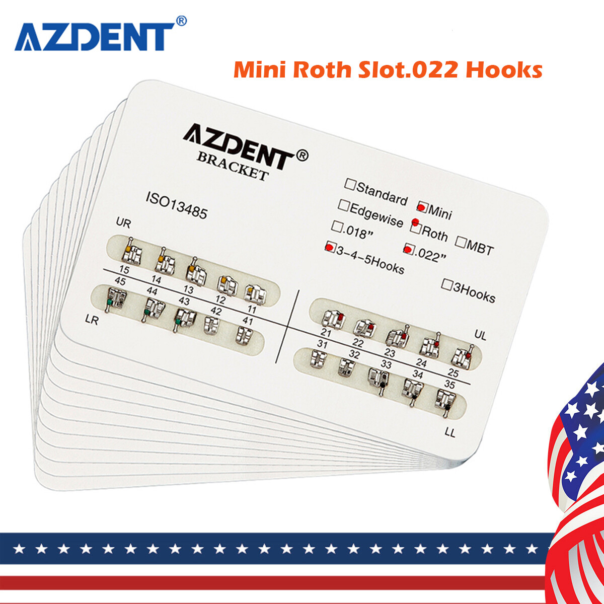 AZDENT 10X Dental Orthodontic Brackets Braces MINI Roth Slot.022 Hooks 345 Metal