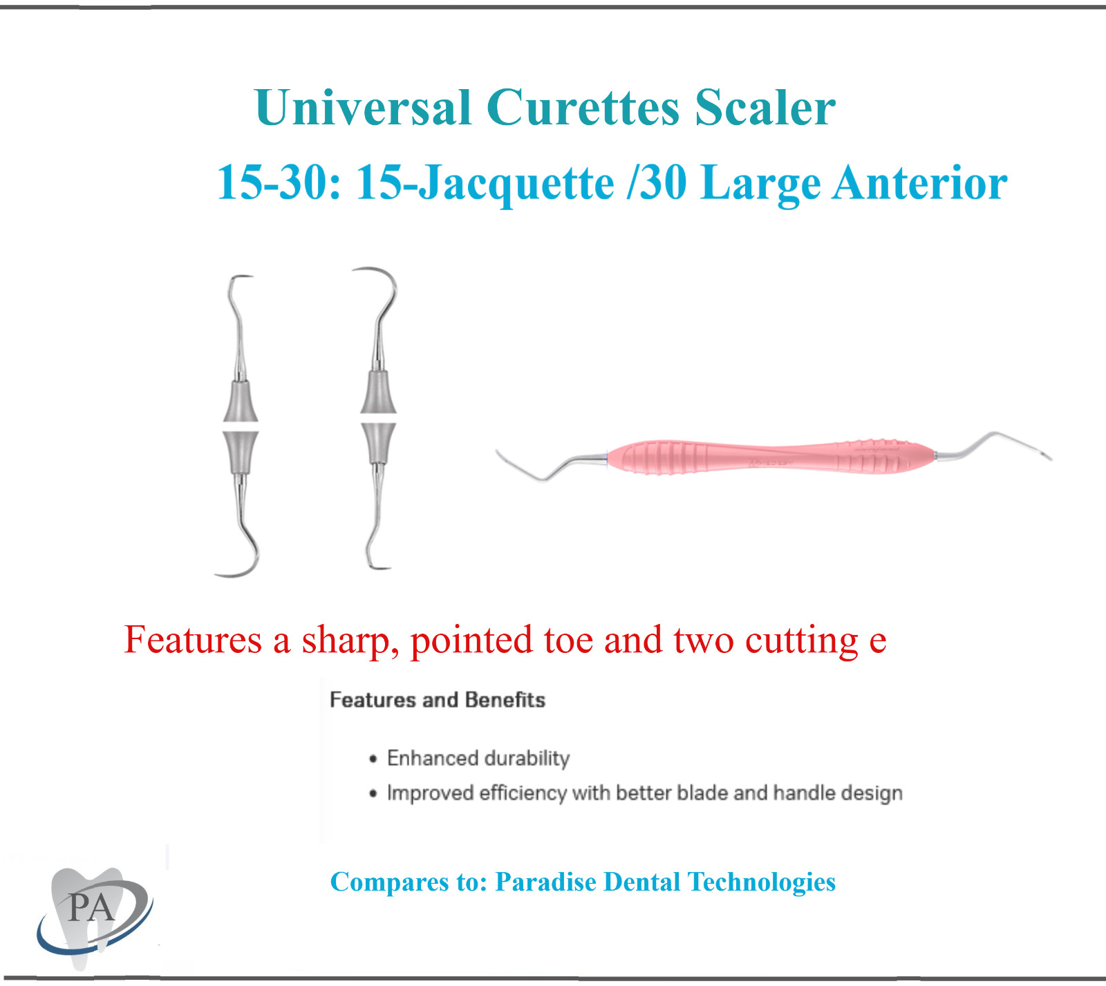 Dental U15 Straight Sickle Scaler 30 Jacquette Scaler Anterior Scaling U15-30