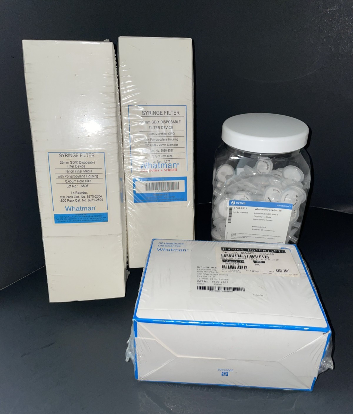 Lot of 600 Whatman Syringe Filters, Polypropylene Nylon Glass (4 Packs Total)