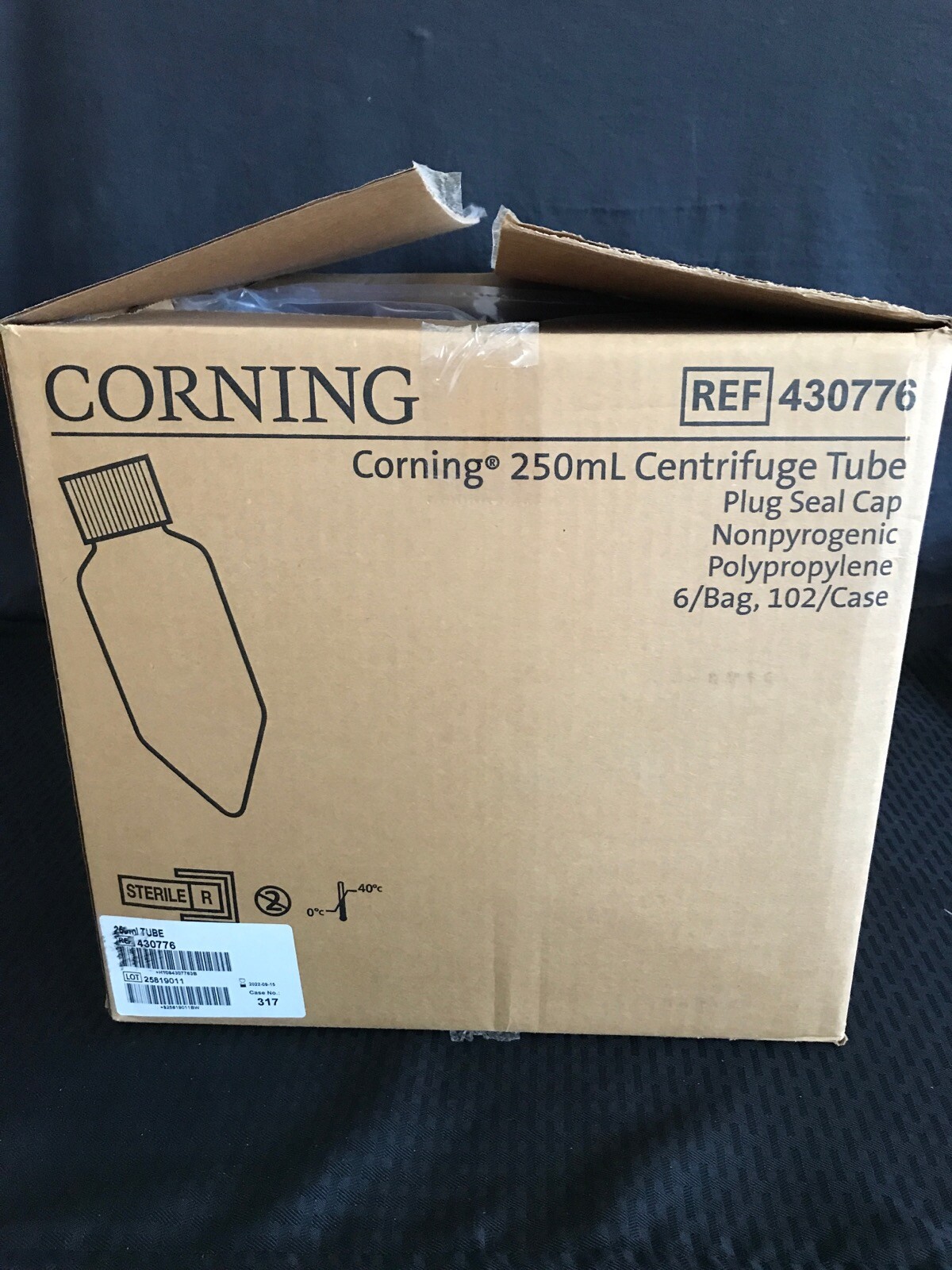 (102/Cs) CORNING 250mL PP Graduated Centrifuge Tube Plug Seal Cap Sterile 430776