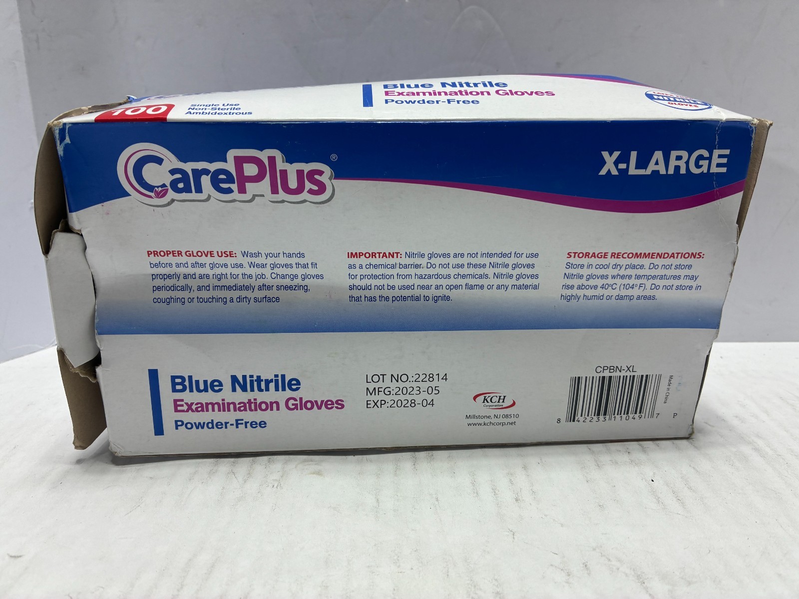 CarePlus Blue Nitrile Examination Gloves Powder Free X-Large 100 Pcs