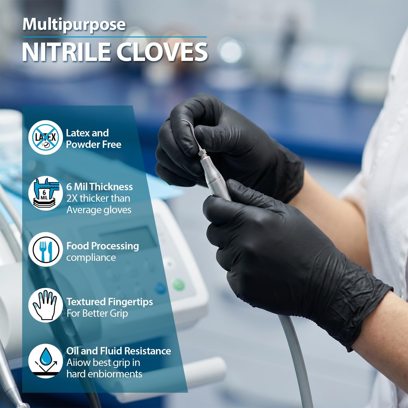 Heavy Duty Disposable Nitrile Gloves 6 Mil Black for Food Handling, Tattoo, Clea