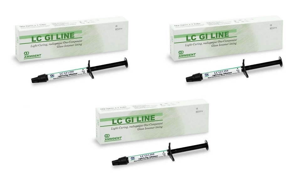 3 x Dental LC GI LINE Light Curing Radiopaque One Component GIC Liner 2gm Syr
