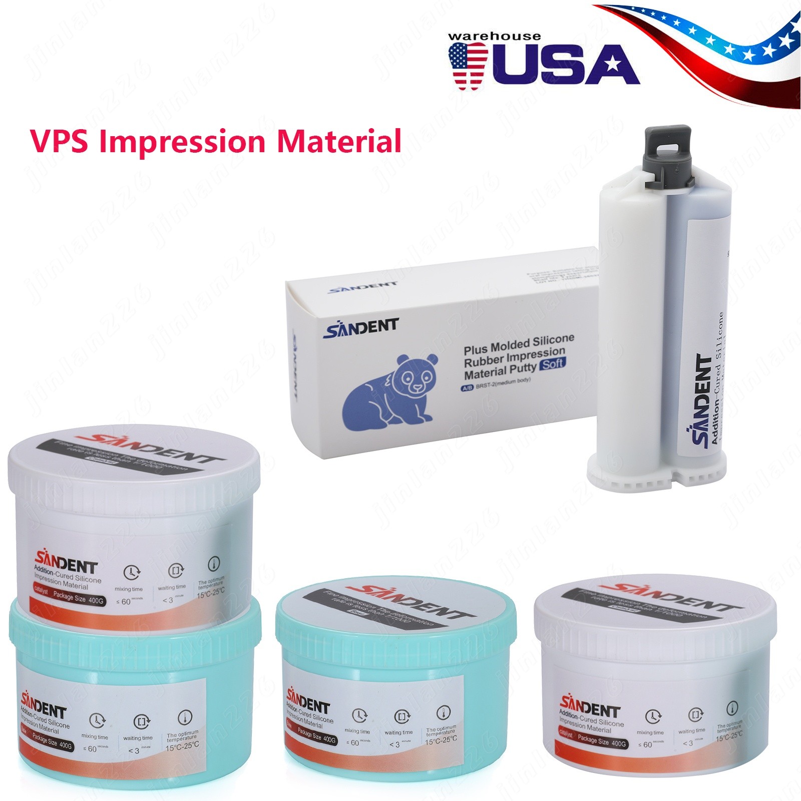 2*400g Impression Material Putty Catalyst Base / 2*25ml Cartridge Medium body