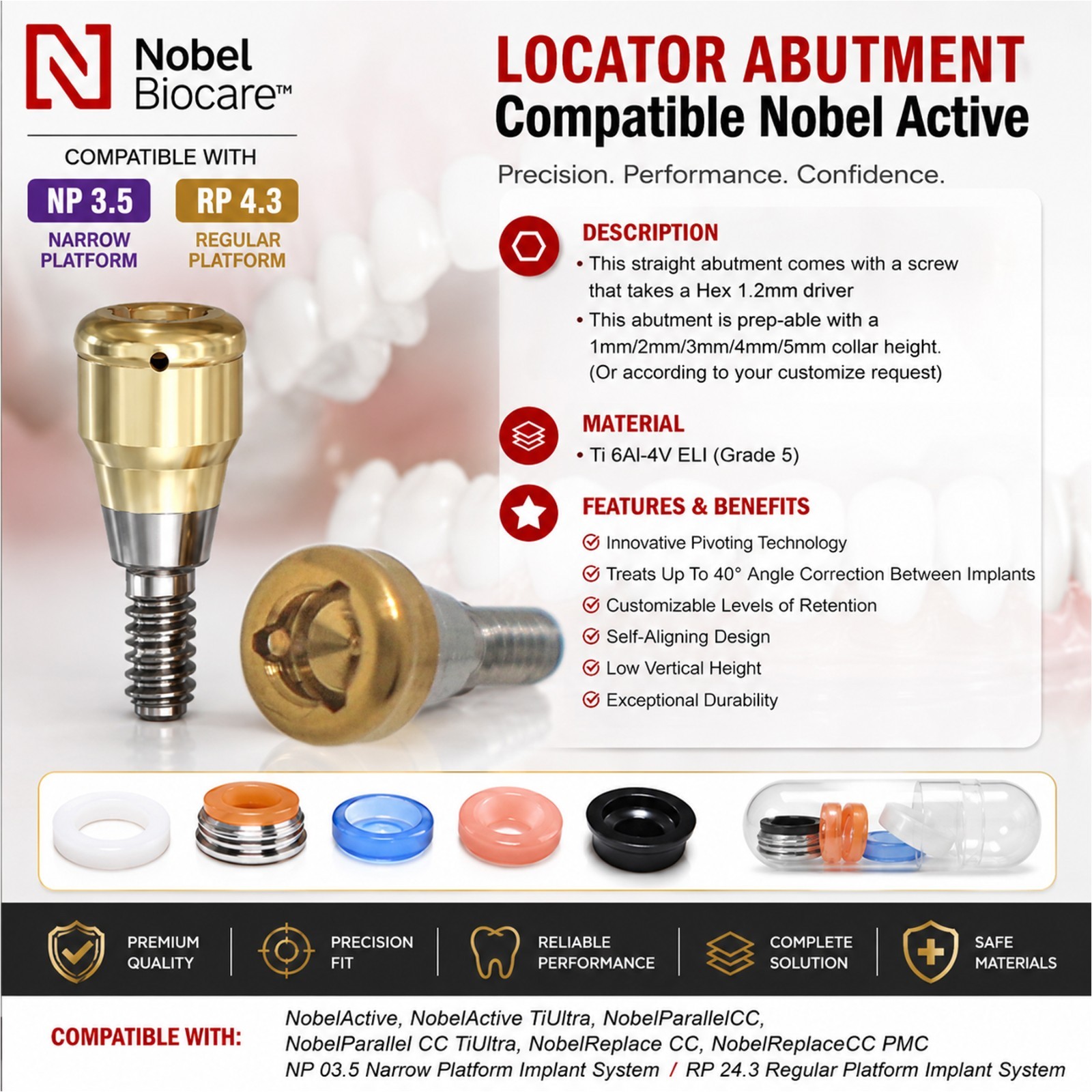 Dental Locator Abutment Attachment Tool Fit Hiossen Zimmer Nobel Straumann BEGO