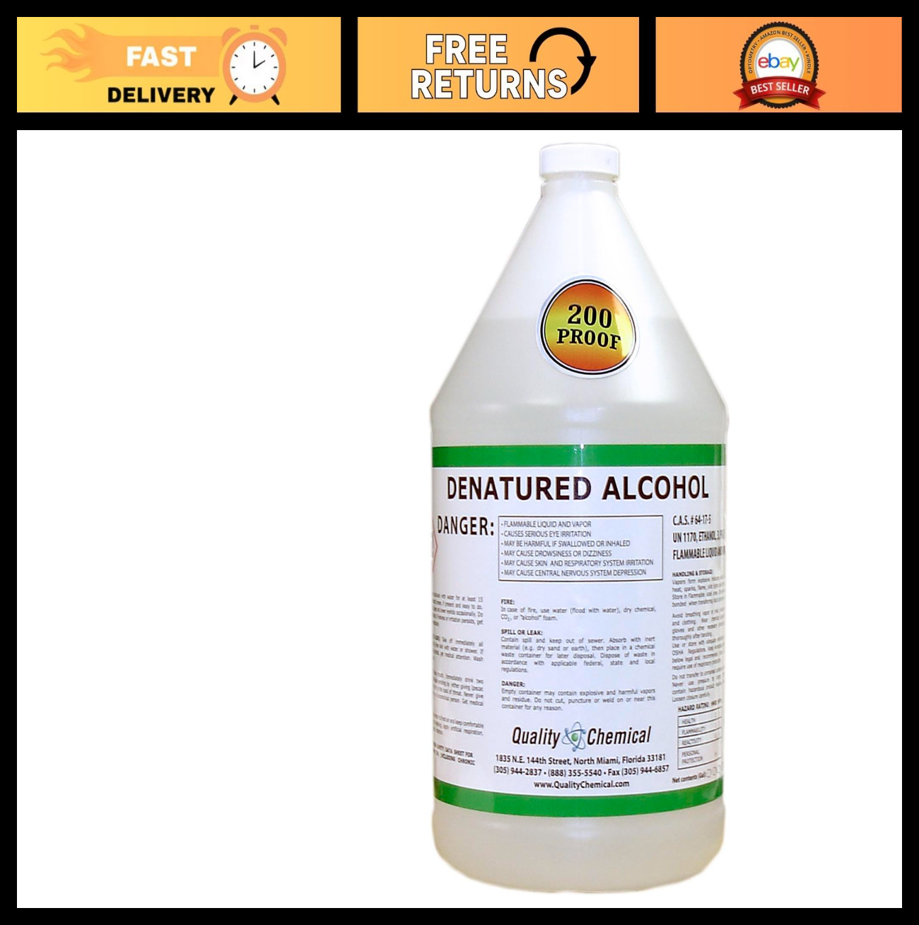 Denatured Alcohol 200-Proof Ethyl Alcohol – 1 Gallon (128 oz) for Cleaning & Dis
