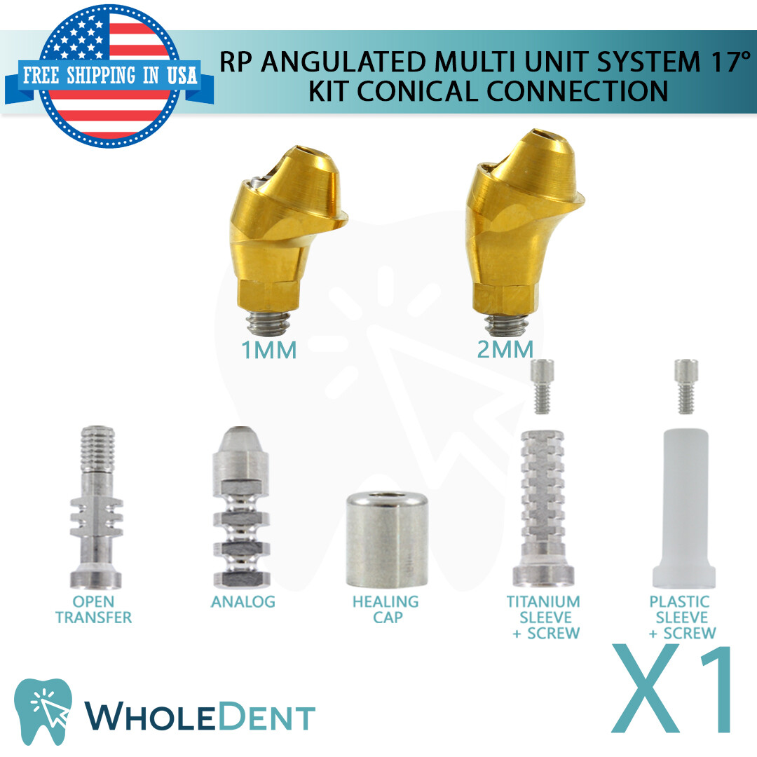 1x Dental Kit Angled 17° Multi Unit 1.6mm Prosthetic Conical RP Hex 2.65mm