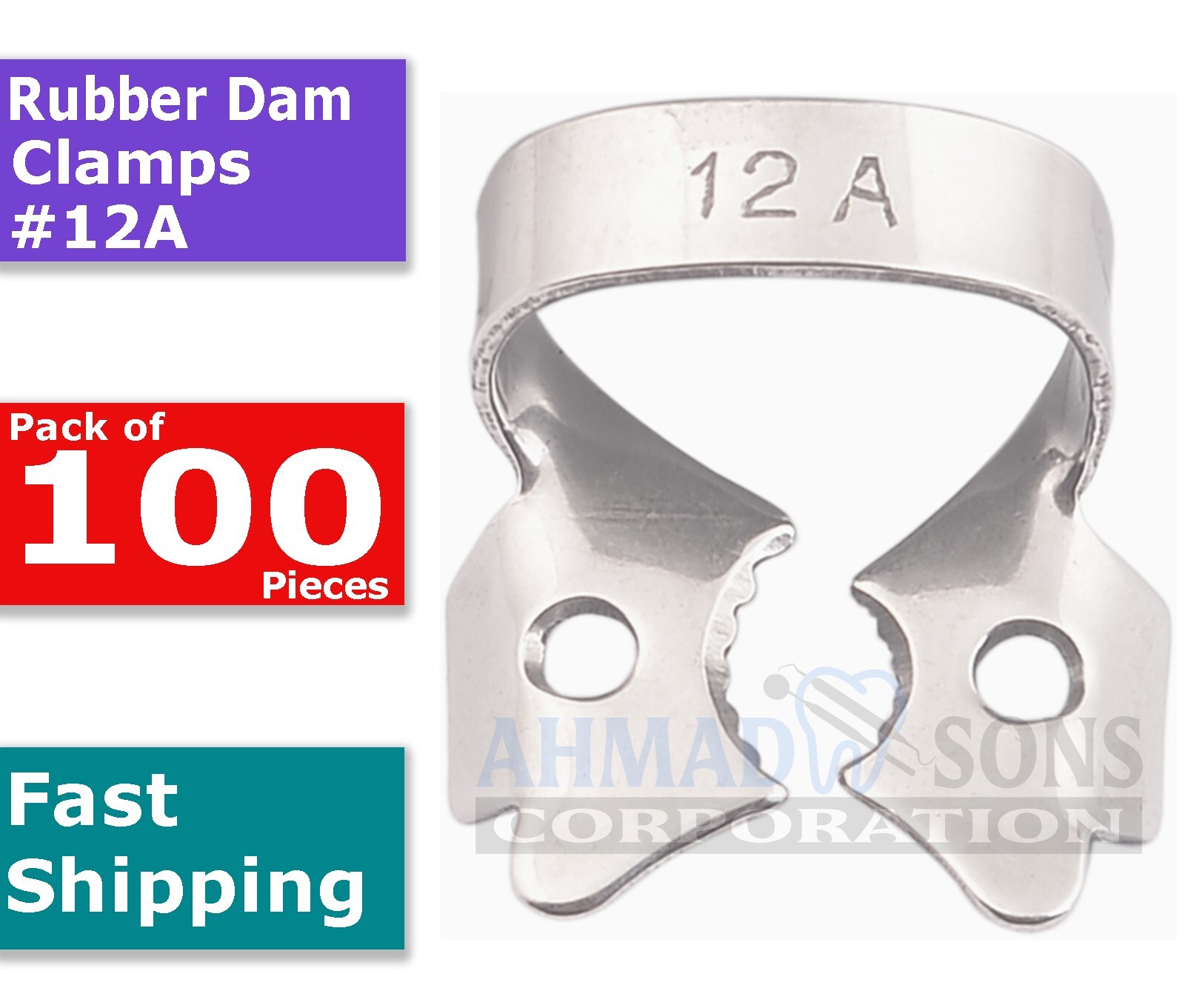 100 Pcs Dental Rubber Dam Clamps #12A Endodontics Lower Molars Right Retractor