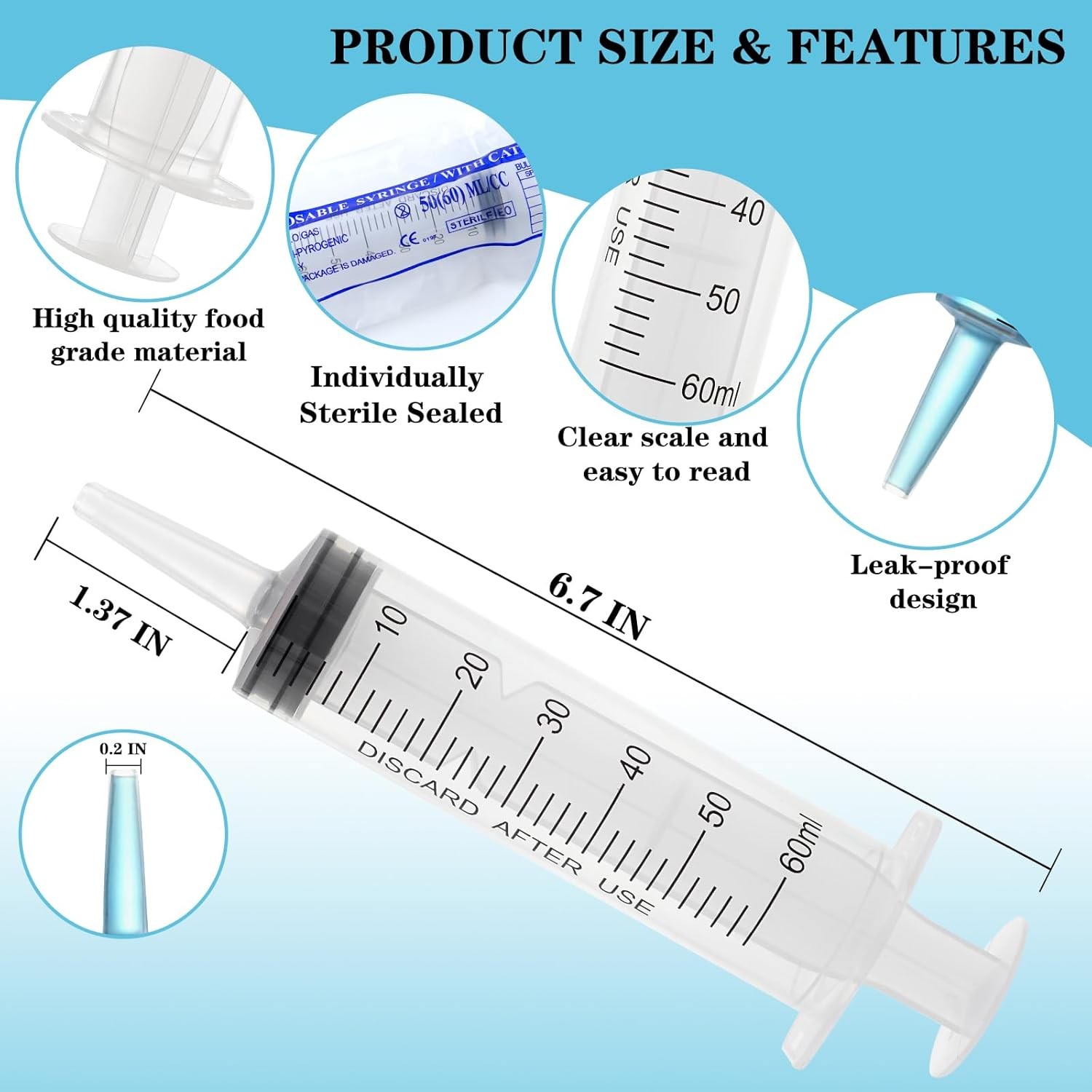 60ml Syringe with Cap, Syringes without Needle for Liquid, Scientific Labs,…