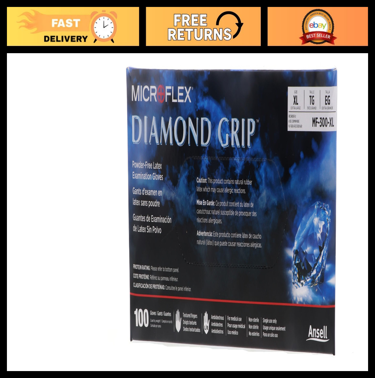 Extra Large Diamond Grip Latex Gloves – 100 Count, Disposable, Heavy Duty, Non-S