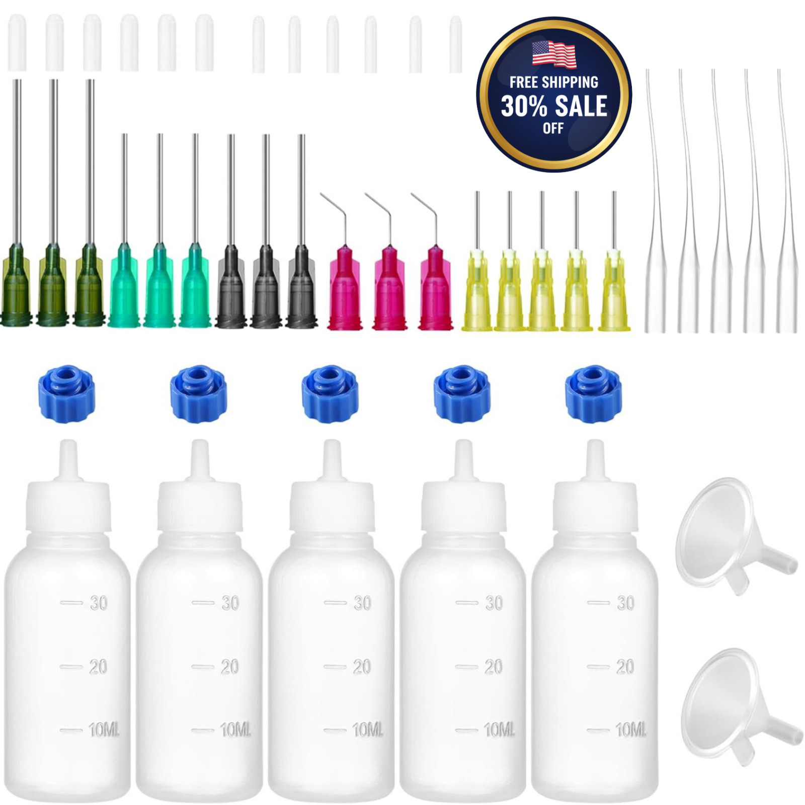 30ml Precision Glue Applicator Bottle Set with Needle Tips & Storage Caps NEW US
