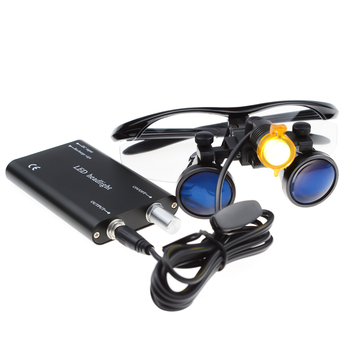 Dental 3W LEd Headlight with Filter + 3.5X Binocular Loupes Aluminum Box Black