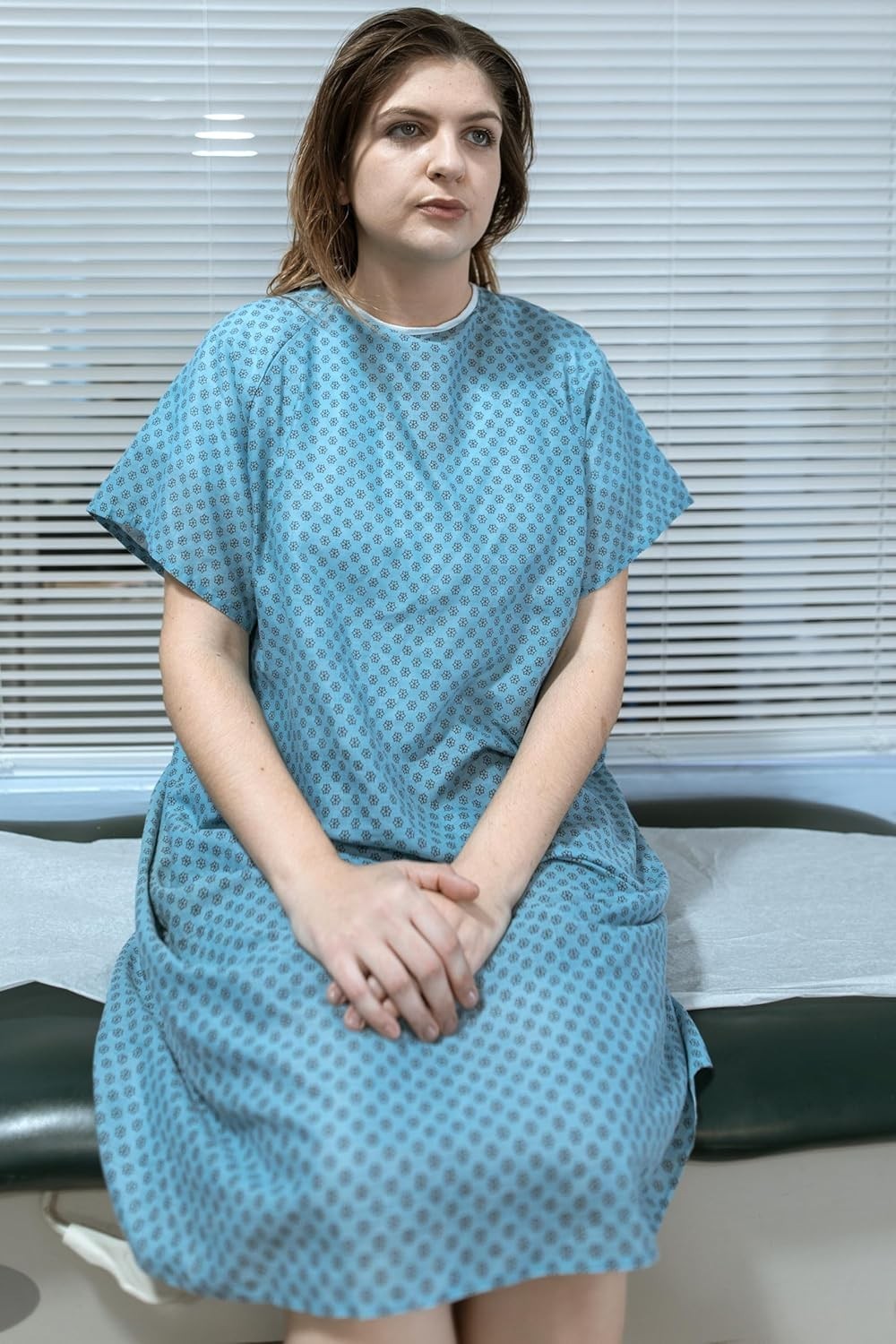 3 Pack – Blue Hospital Gown with Back Tie / Hospital Patient Gown with Ties -…
