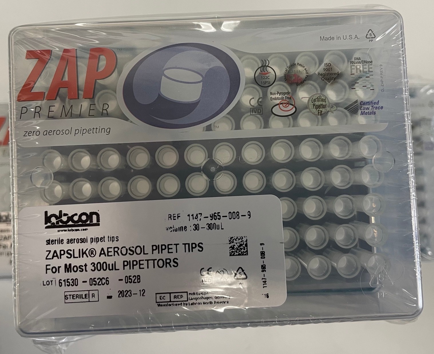 Labcon Zap 1193-965-008-9 Aerosol Filter Pipet Tips for Rainin 300µL (Qty=288)