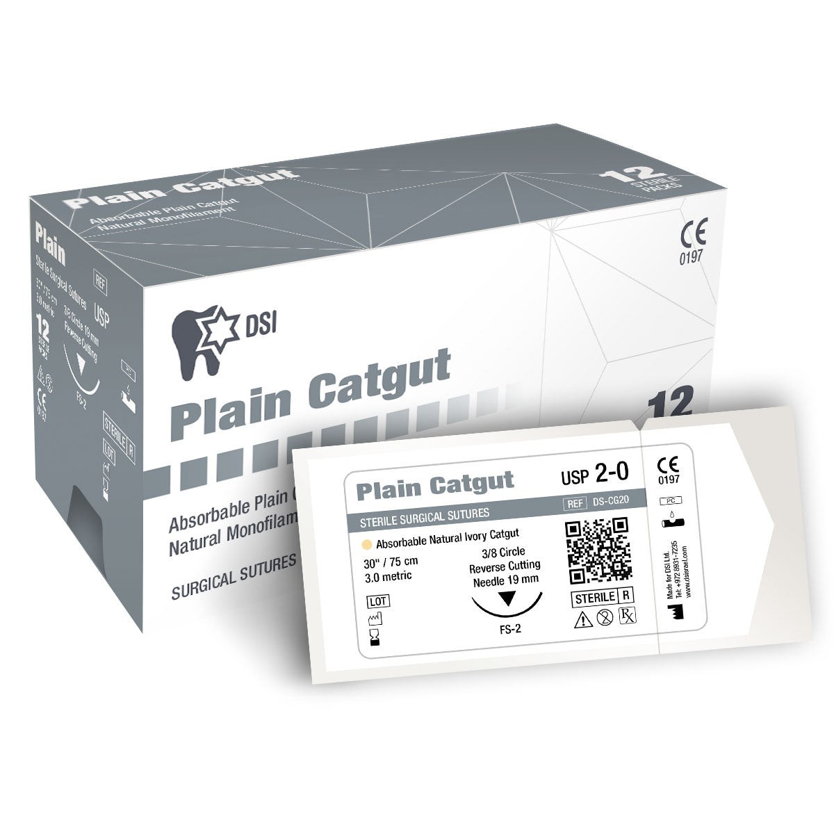 Plain Gut Sutures, 3/8″ Reverse Cutting, FS-1, 3/0, 12/Box, 30″