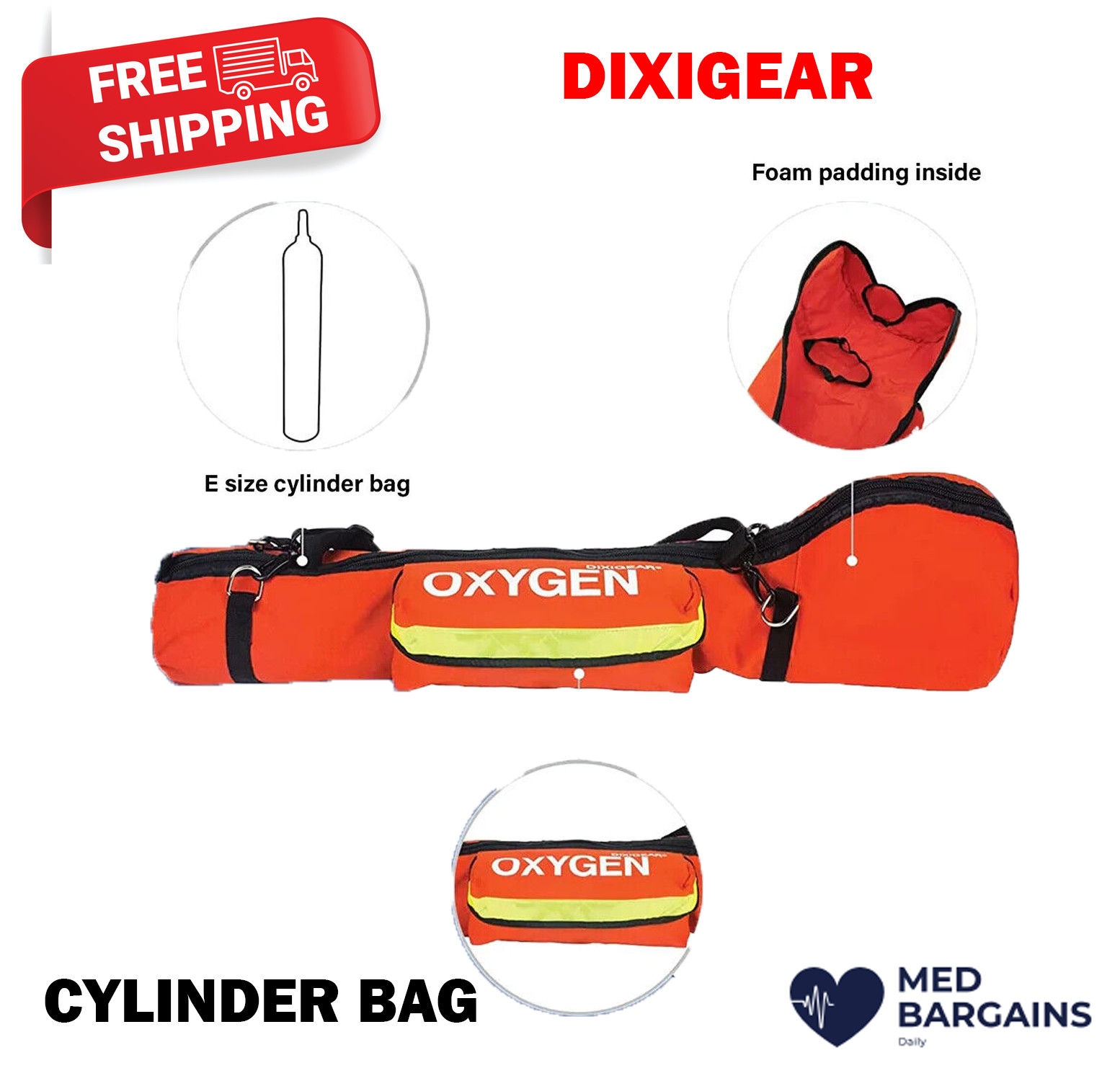 DIXIGEAR – E SIZE Padded Oxygen O2 Carry Bag for Cylinder Oxygen Tank – Orange
