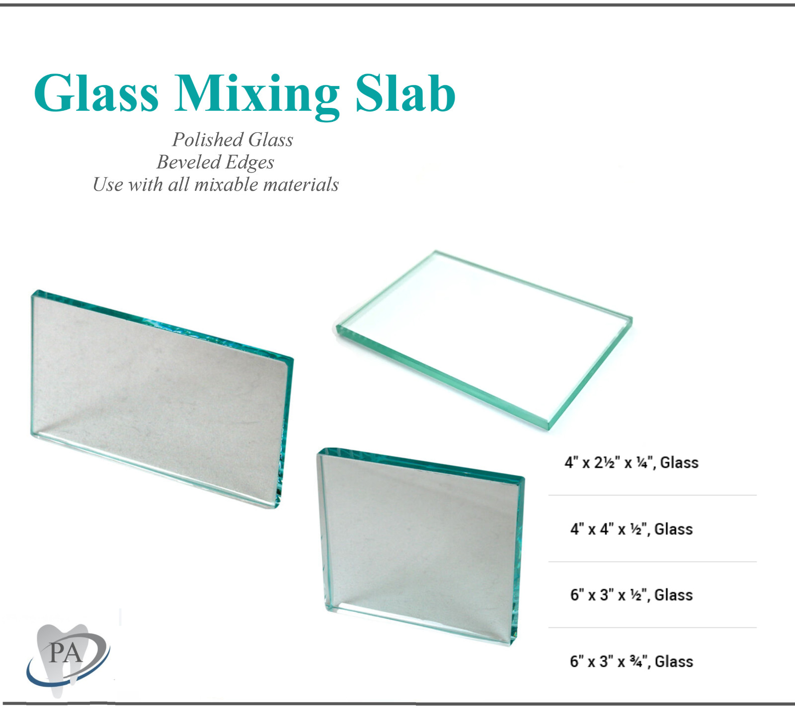 AMG Brand Dental Mixing Slab #2 Polished Glass 4″ X 3″ X 0.25″ Multiple Sizes