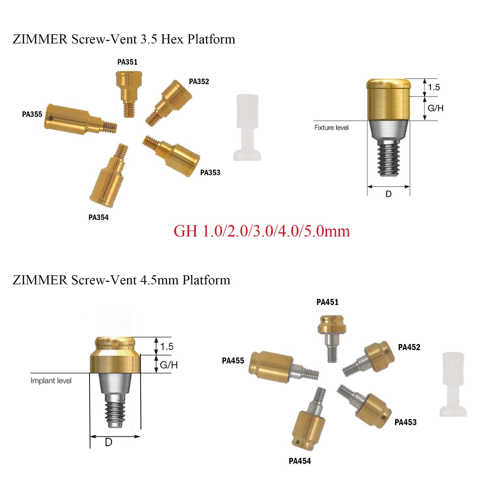 Zimmer Screw-Vent 3.5/4.5mm Locator Abutment Dental Implant Abutment & Male Caps