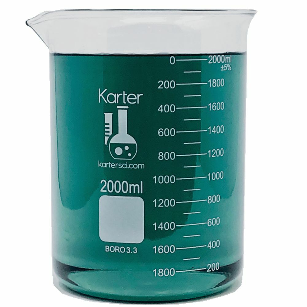 2000ml Glass Beaker, Low Form, Graduated, Karter Scientific 213D20 (Single)