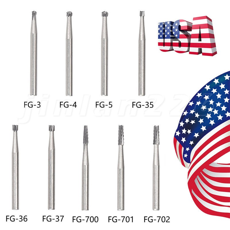 10pcs/Pack Dental Round Carbide Steel Drills Burs FG for High Speed Handpiece