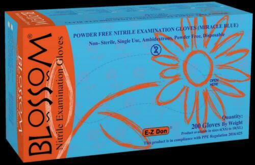Blossom Miracle Blue EZ Don Nitrile Powder Free Exam Gloves Size Small 2000/case