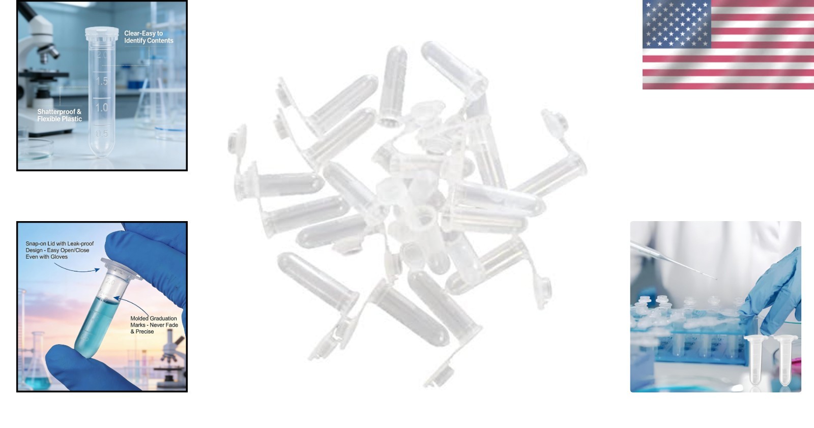 100pcs 2ml Shatterproof Plastic Vials with Leak-Proof Caps for Sample Storage