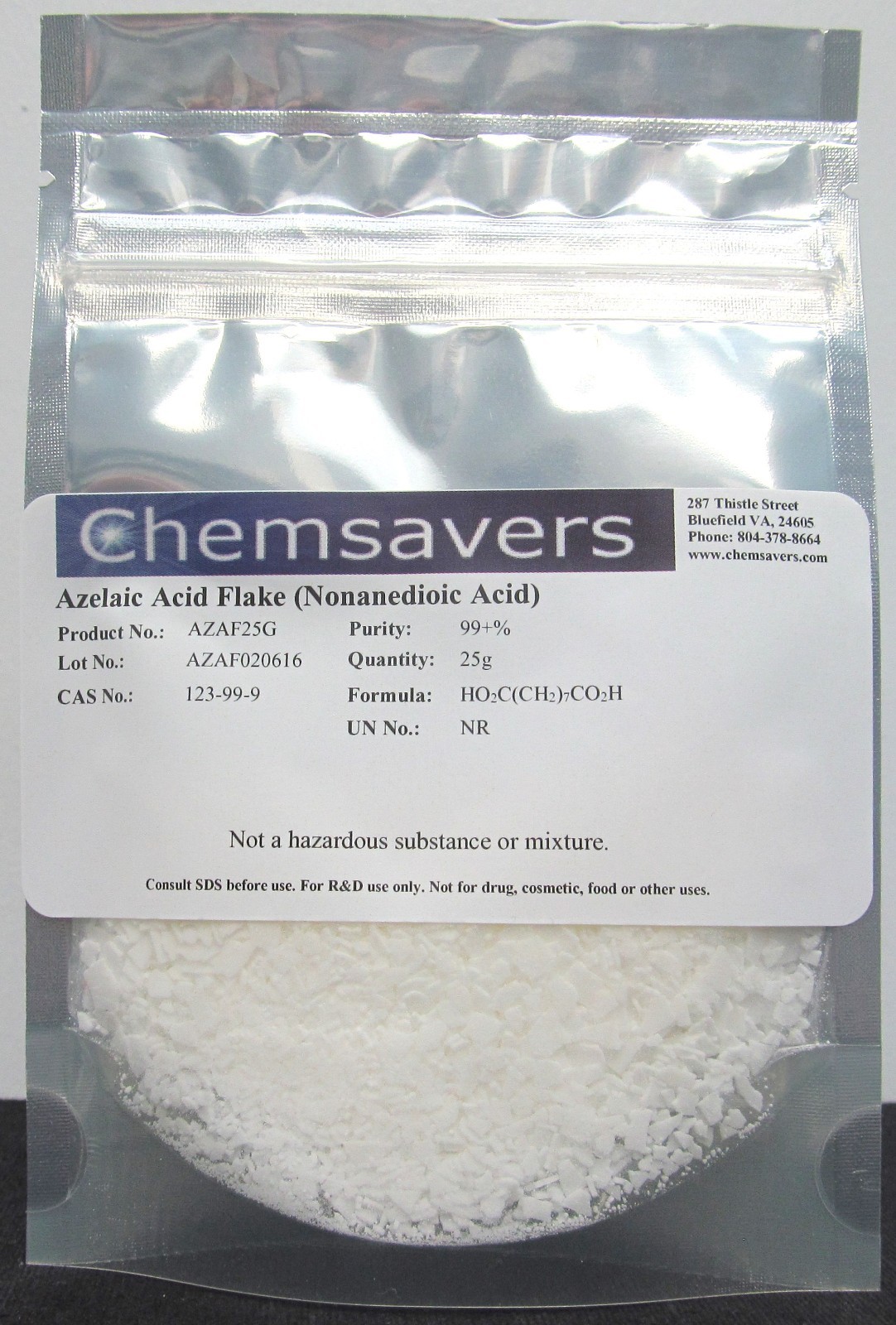 Azelaic Acid Flake (Nonanedioic Acid), 99+%, 25g