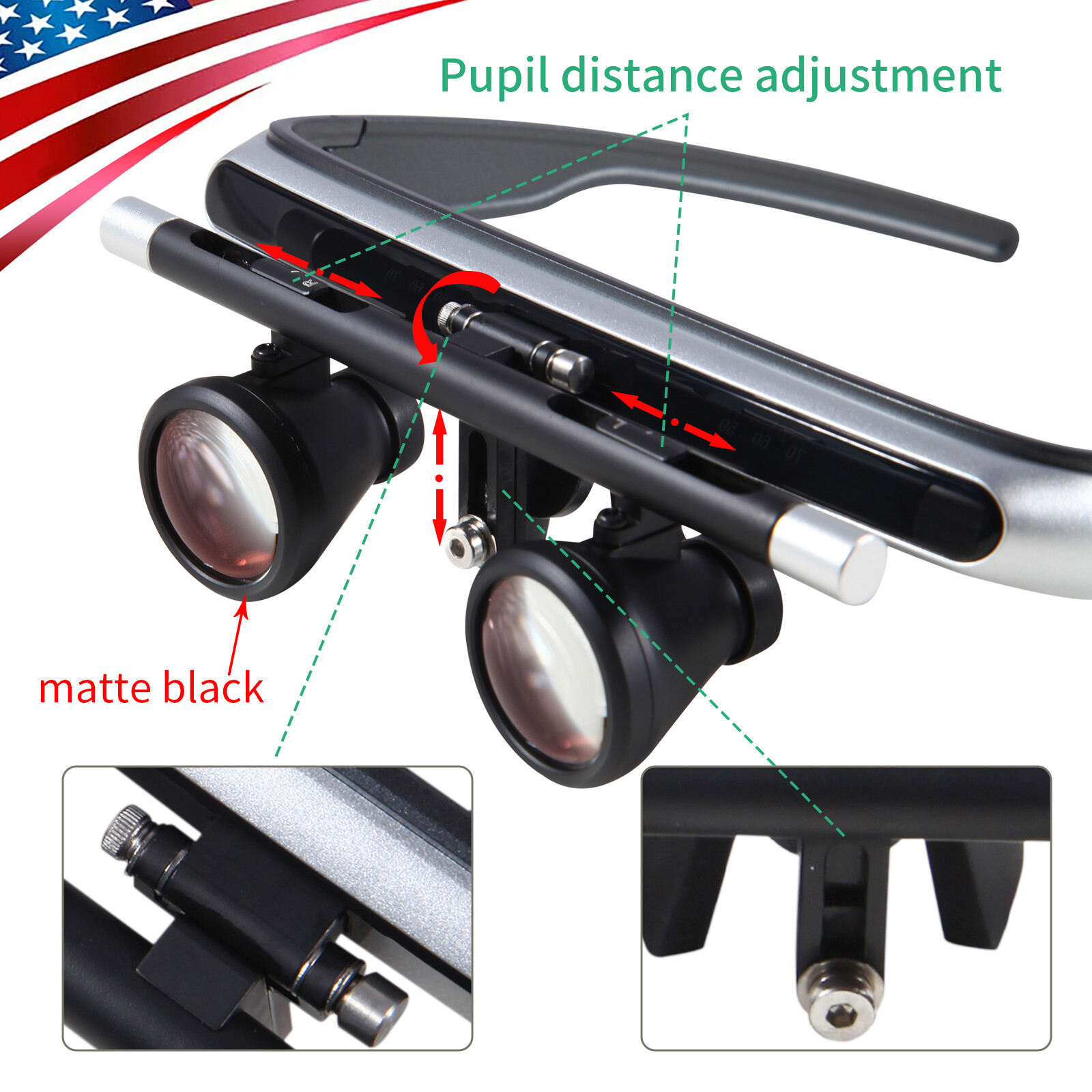 Dental Surgical Magnifying Glasses 3.0X Binocular Loupes Magnifier 0°- 82° angle