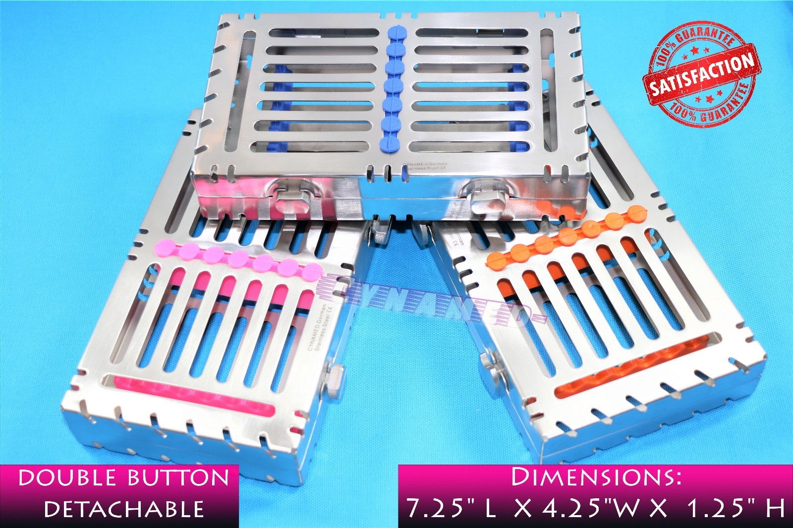 GERMAN PREMIUM DETACHABLE STERILIZING CASSETTE TRAY FOR 7 INSTRUMENTS LOT OF 3