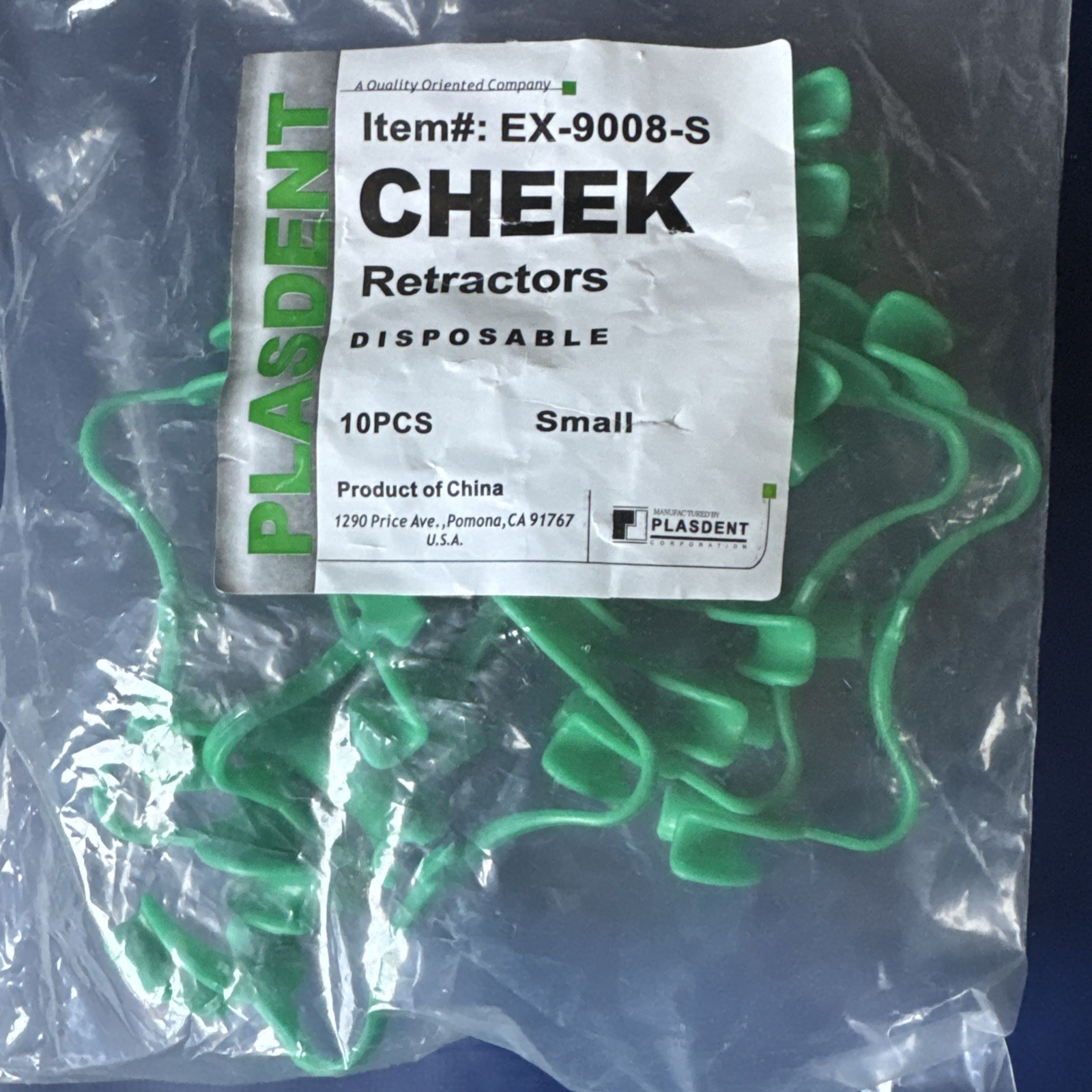 Plasdent Cheek Retractors, disposable EX-9008-S Small, Green 10/Pk