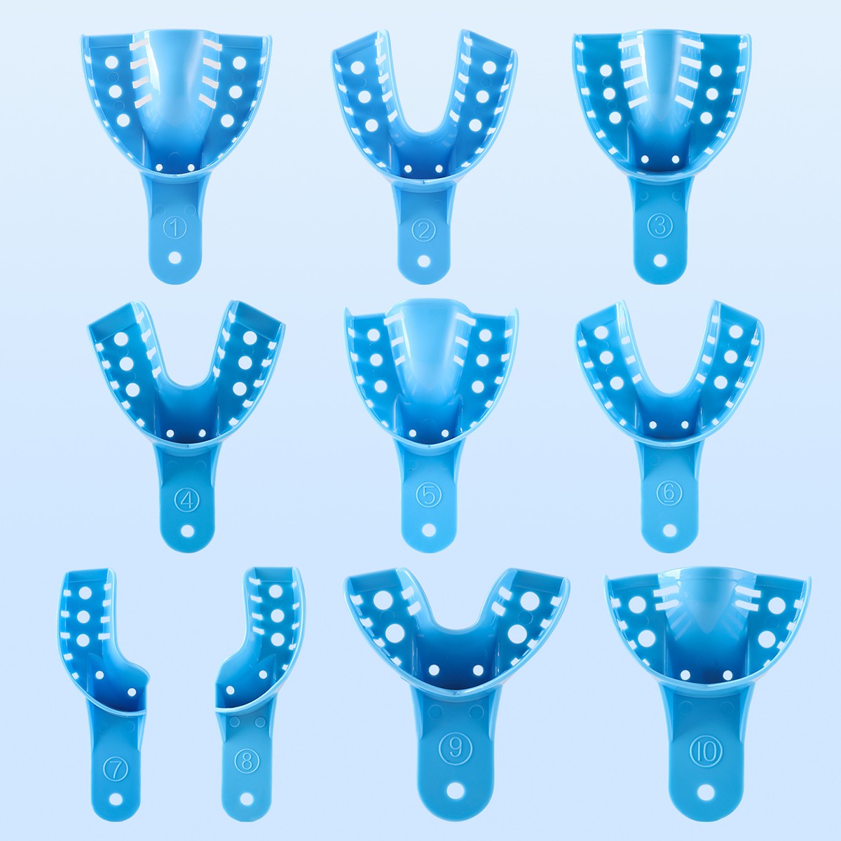 Dental Impression Tray Perforated Plastic Autoclavable SML Upper/Lower 12pc/Bag