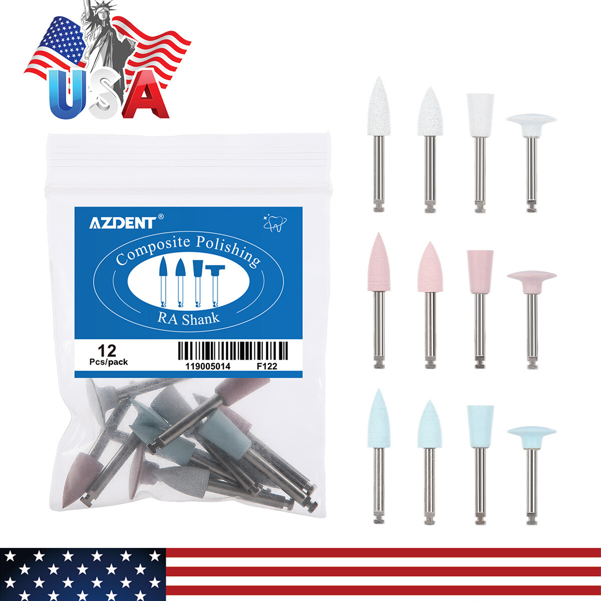 Kit de pulido de resina compuesta de silicona de diamante dental Pulidor fresas