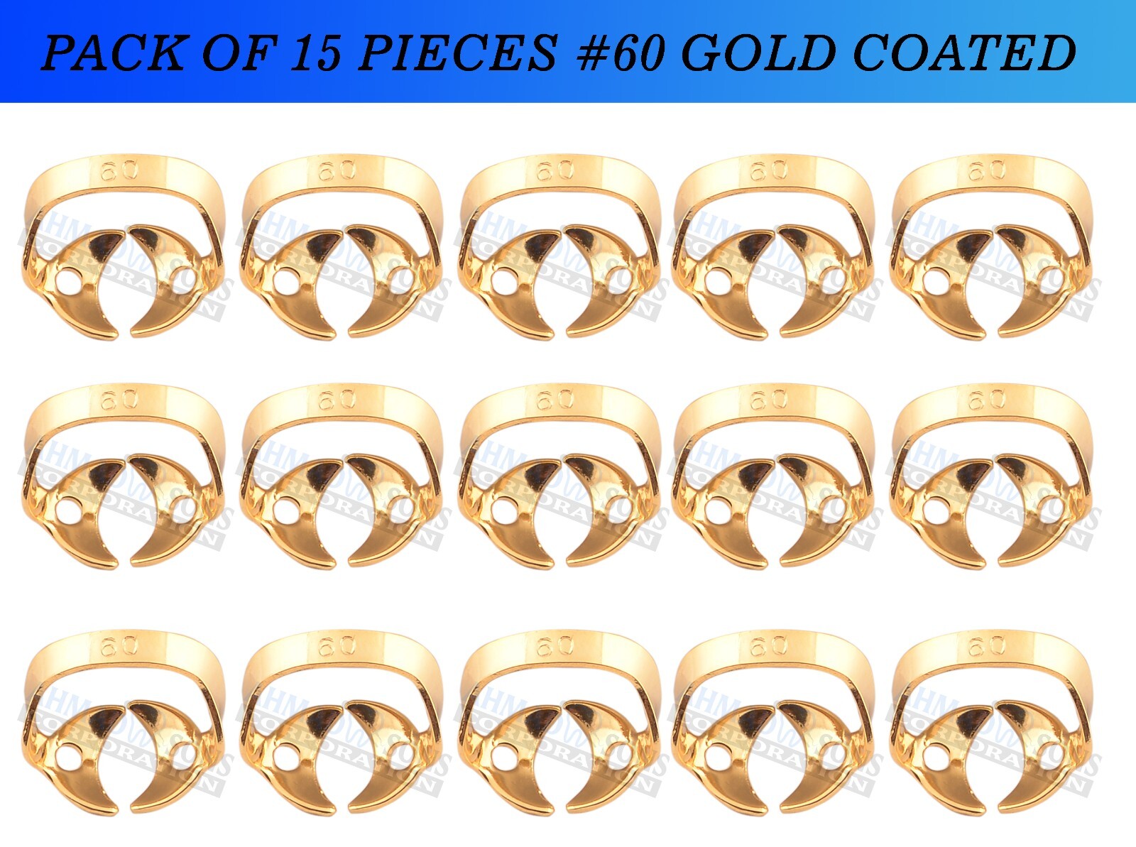 Endo #60 Dental Rubber Dam Starter Tooth Clamps Endodontic Gold Coated 15 Pieces